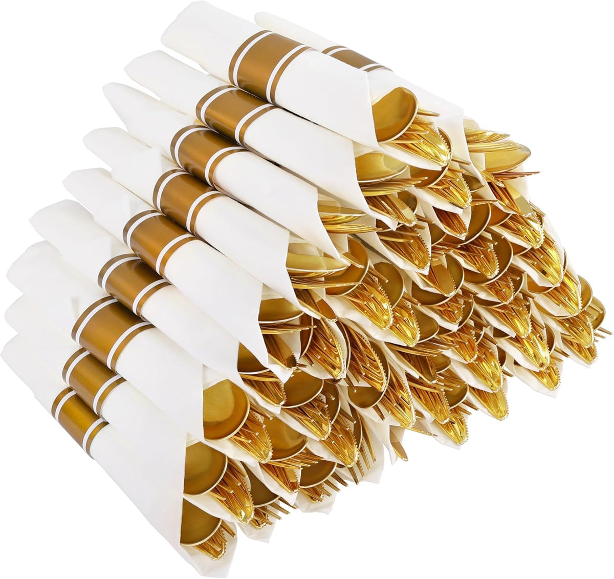 50Pack Pre Rolled Gold Plastic Silverware Set Heavy Duty for - Joyido Official Imagery - 2