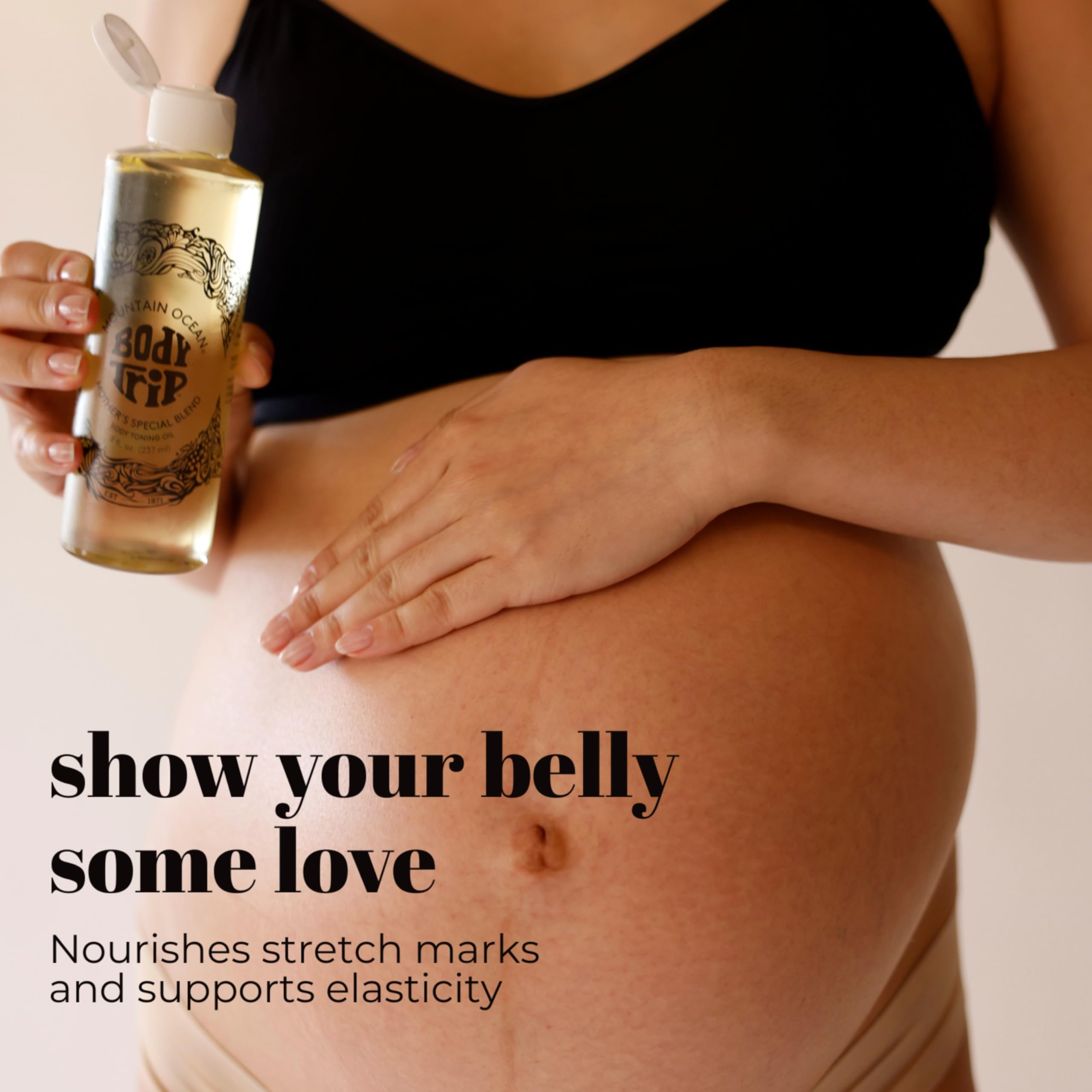 Mountain Ocean Body Trip Mother's Special Blend Body Toning Oil 8 Oz Deep Hydration, Helps Stretch Marks, with Almond & Coconut Oil, Cocoa Butter & Vitamin E (New Look, Same Formula)