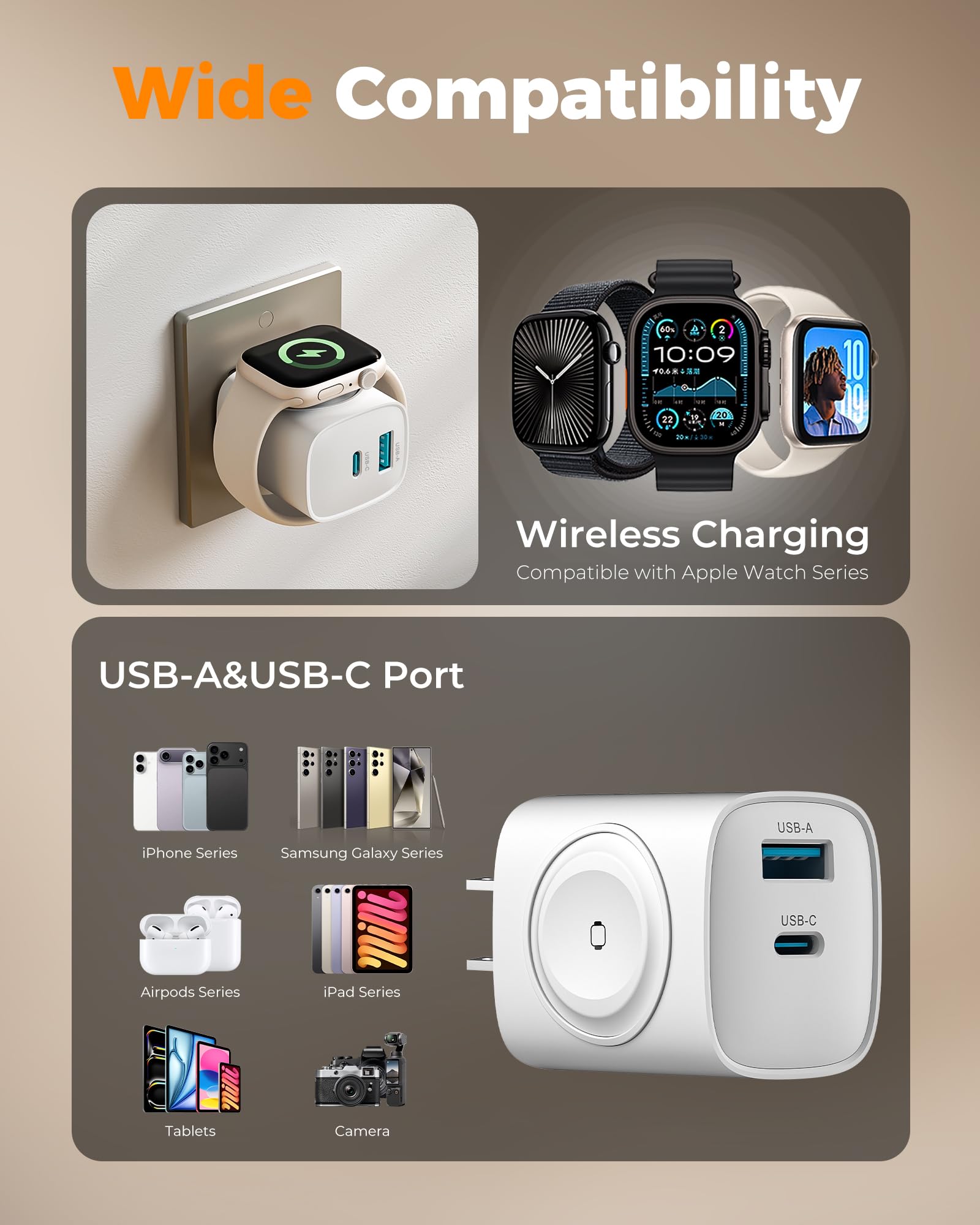 TESSAN Charging Blocks for Apple Watch, 3-in-1 PD 20W USB C Charg by TESSAN - Angle View 7