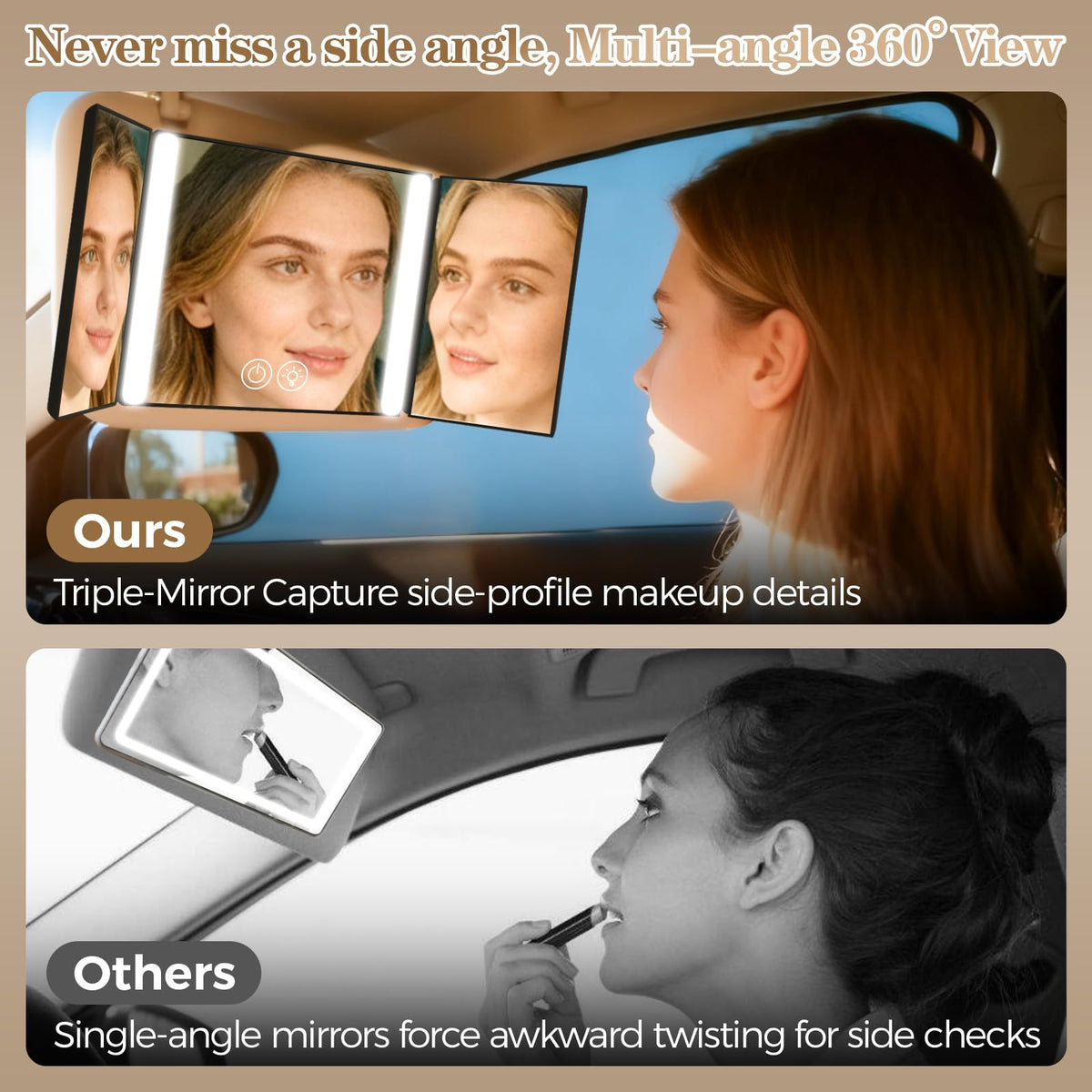 Car Vanity Mirror Sun Visor Mirror with Light with Car Charm - BLOOMINIQUE Official Imagery - 6