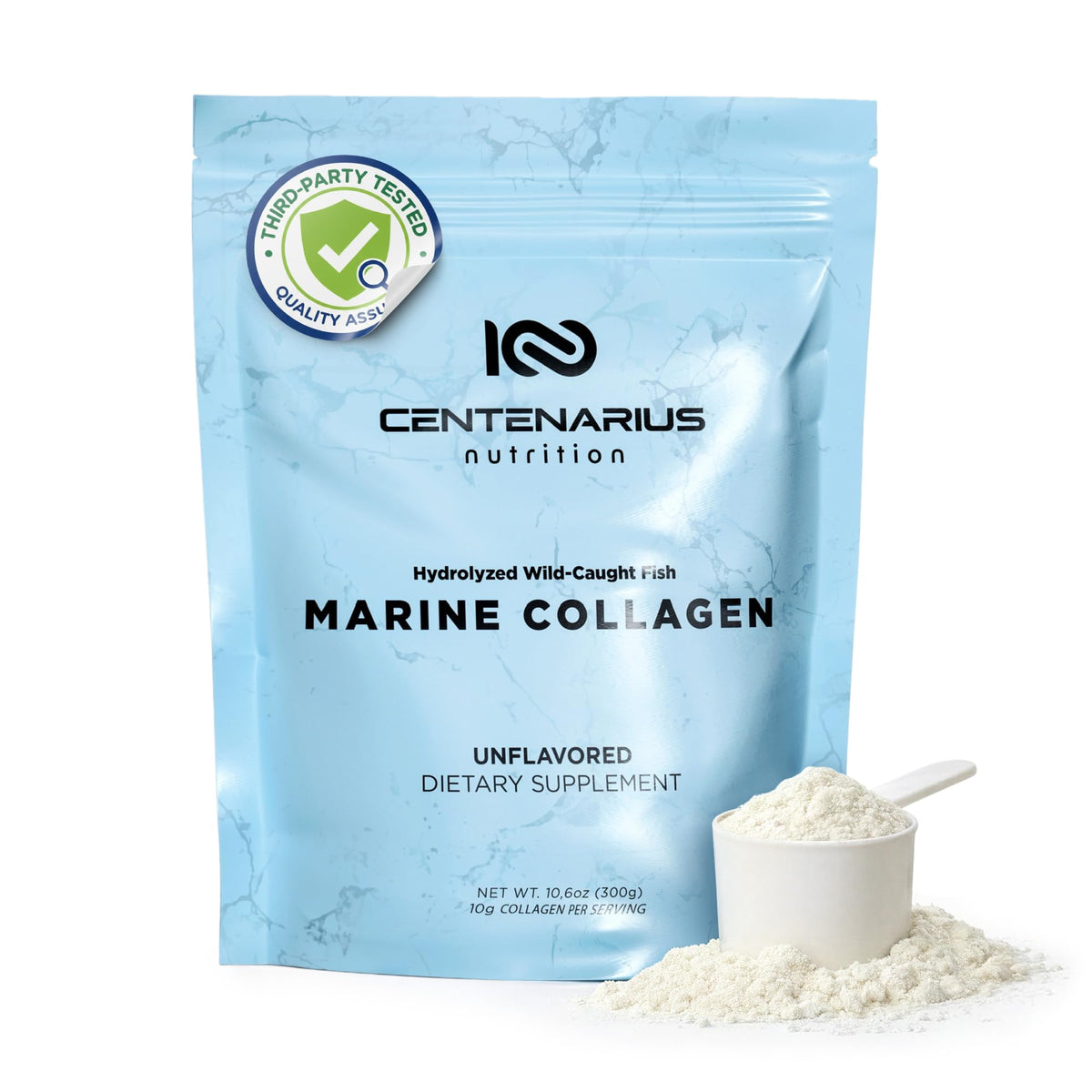 Marine Collagen Peptides Powder Unflavored 300g - Centenarius Nutrition Official Imagery - 2