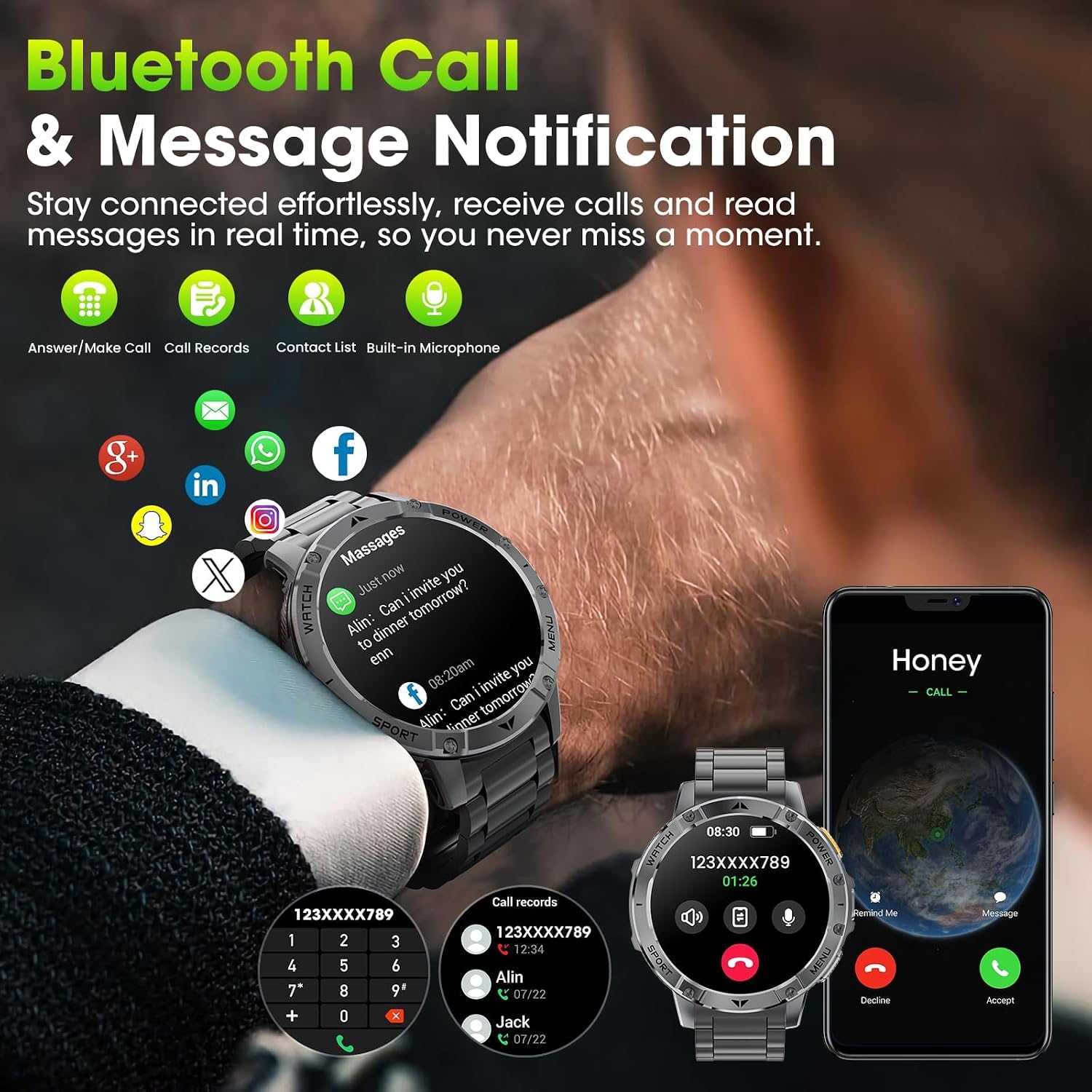Haulvean Military Smart Watches for Men, 1.7" HD Smart Watch with Two - View 6