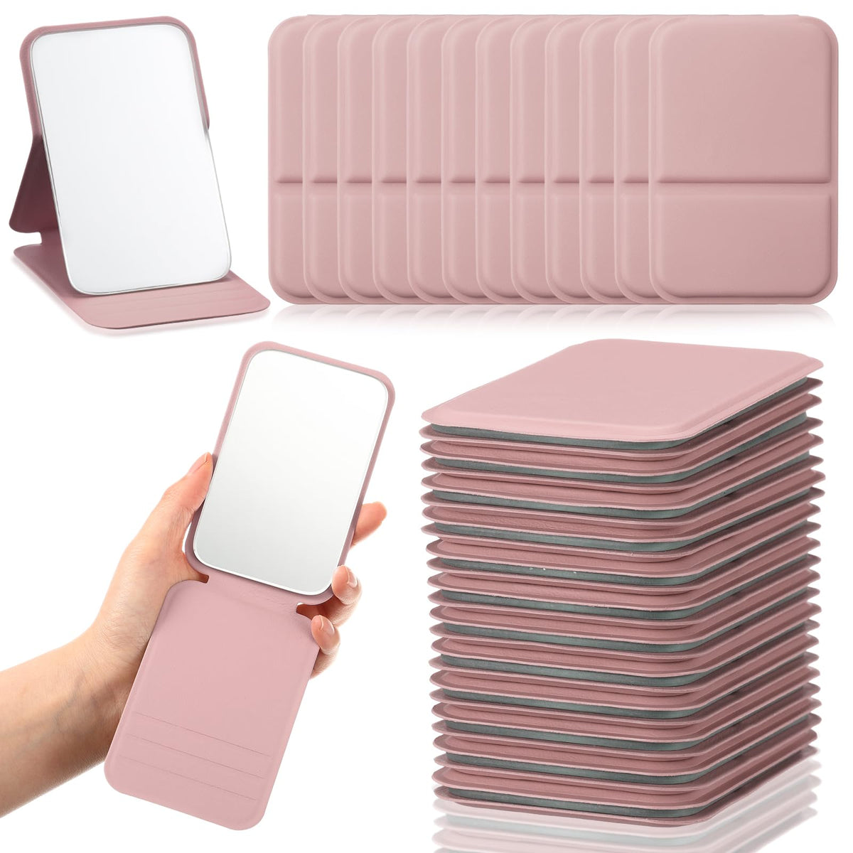 Compact Portable Mirror Bulk Rectangle Pink 12 Pcs - Fiwochic Official Imagery - 1