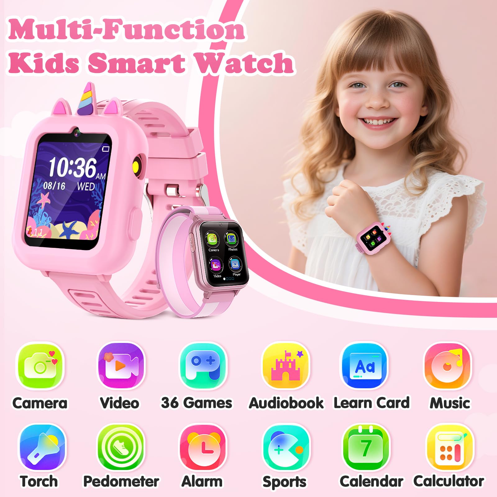 Sedzofan Smart Watch for Kids Girls Gift Age 3-12 with 39 Games Alarm - View 2