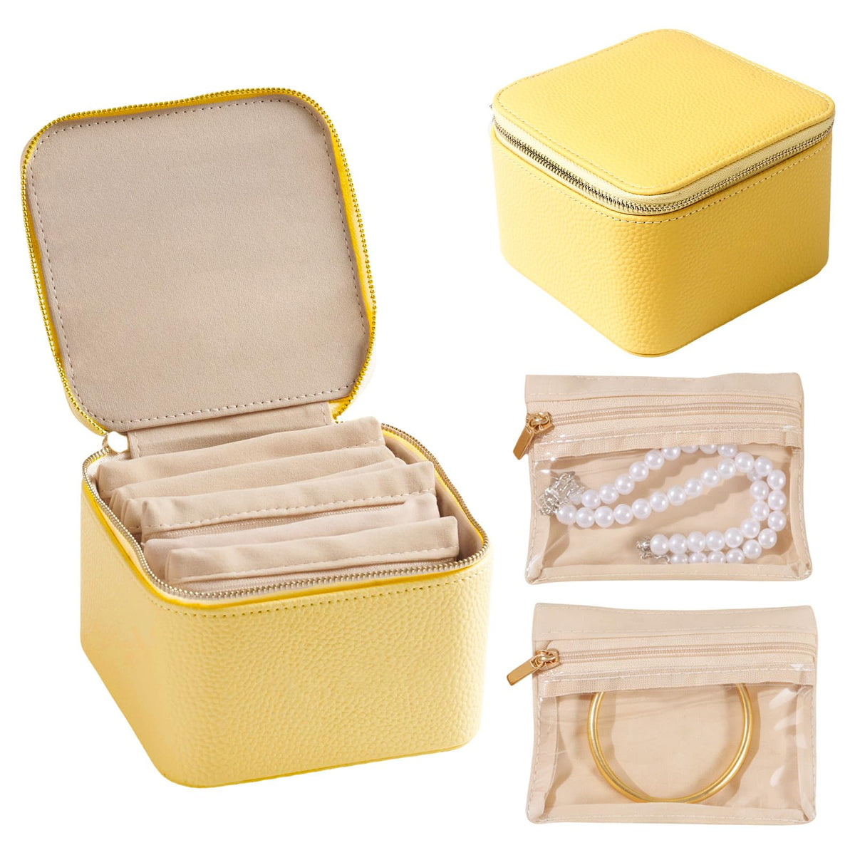 Travel Jewelry Case with 12 Velvet Zipped Pouches Bags Dark - Yaliang Official Imagery - 8