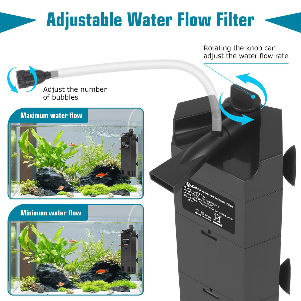 AQQA Submersible Aquarium Filter for 50 100Gal Fish Tank - AQQA Official Imagery - 5