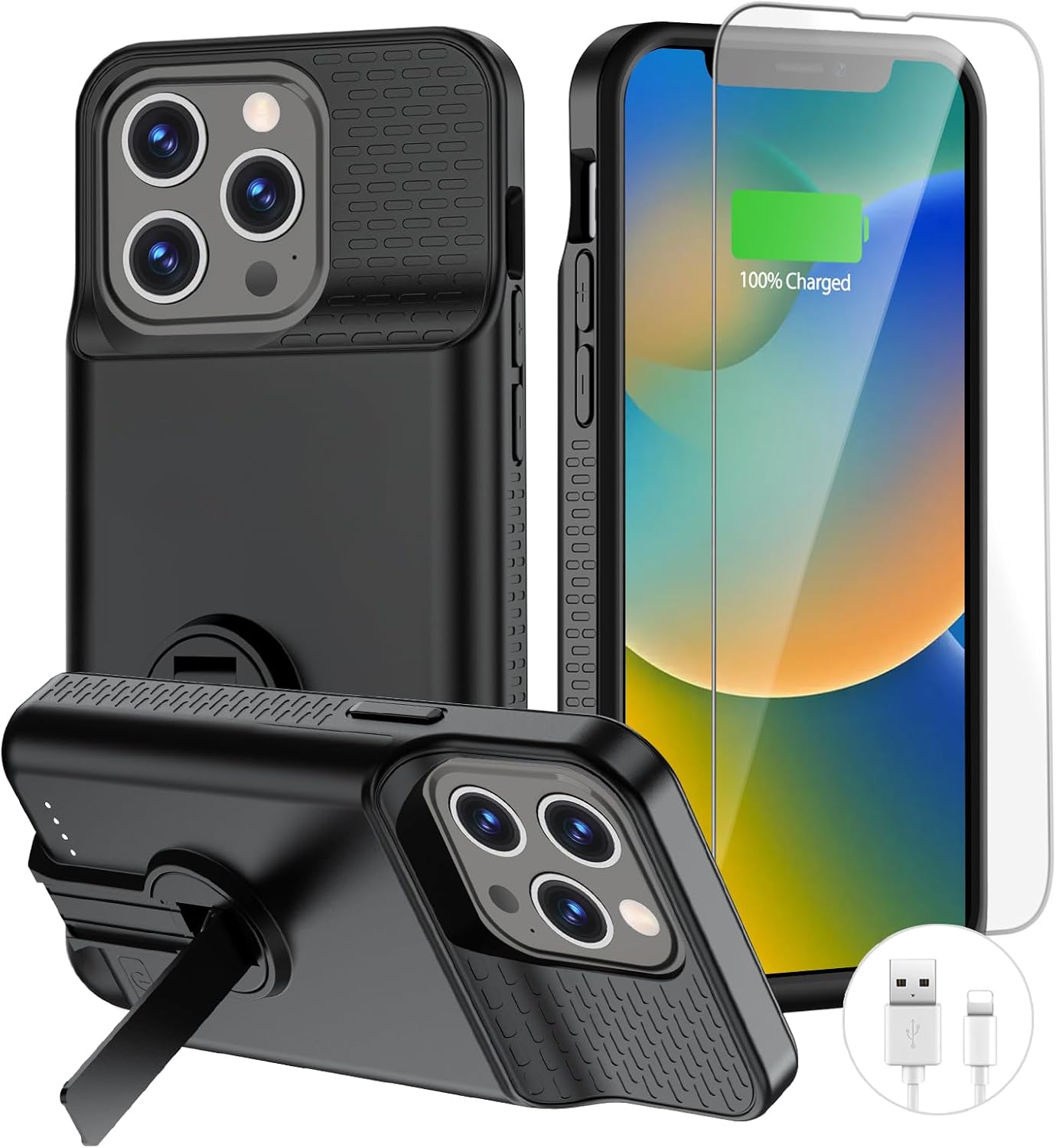 BOPPS iPhone 16 Pro battery case with stand, slim 8500mAh portable power bank and protective cover for charging on the go