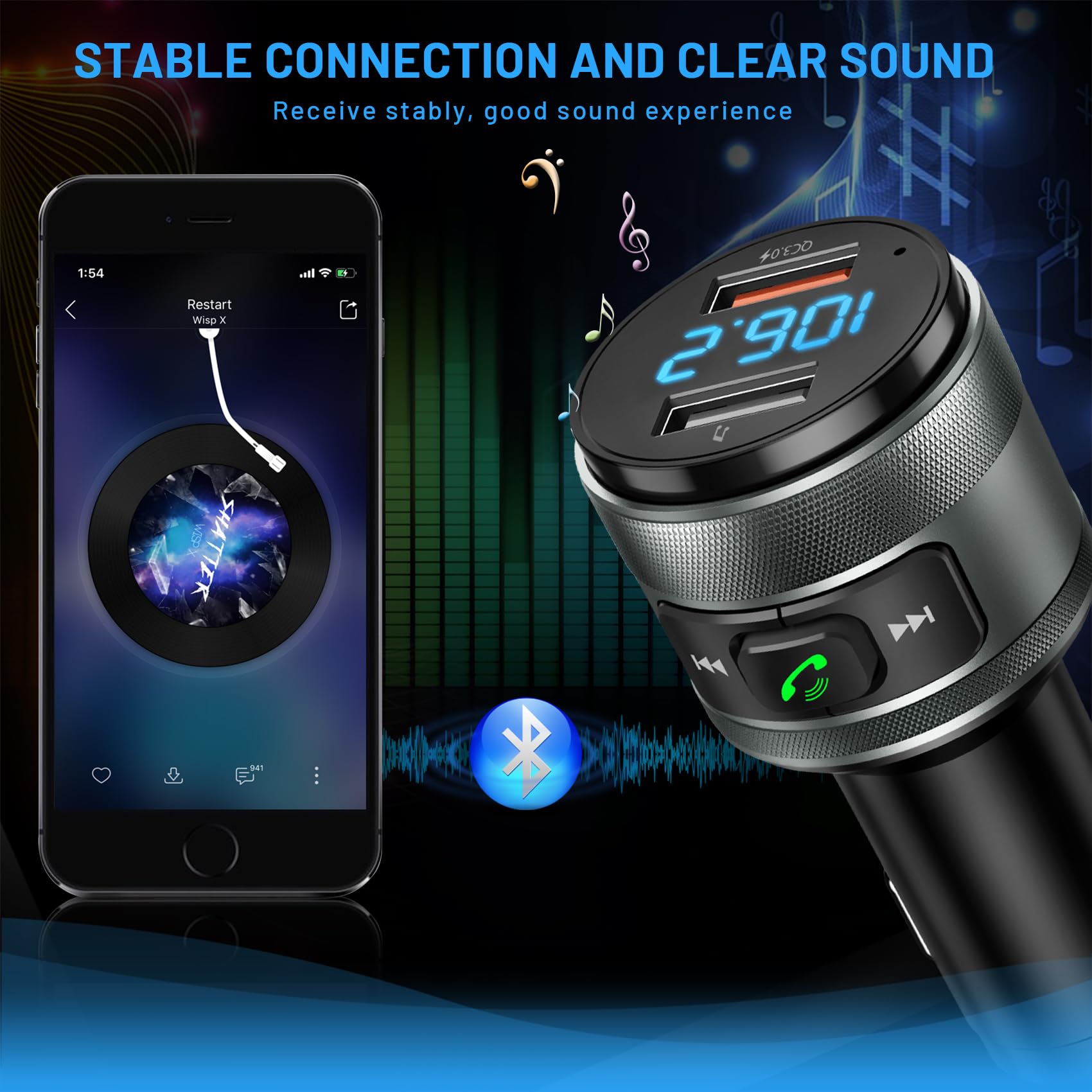 IMDEN Bluetooth 6.0 FM Transmitter for Car Adapter with MP3 Playe by IMDEN - Angle View 4