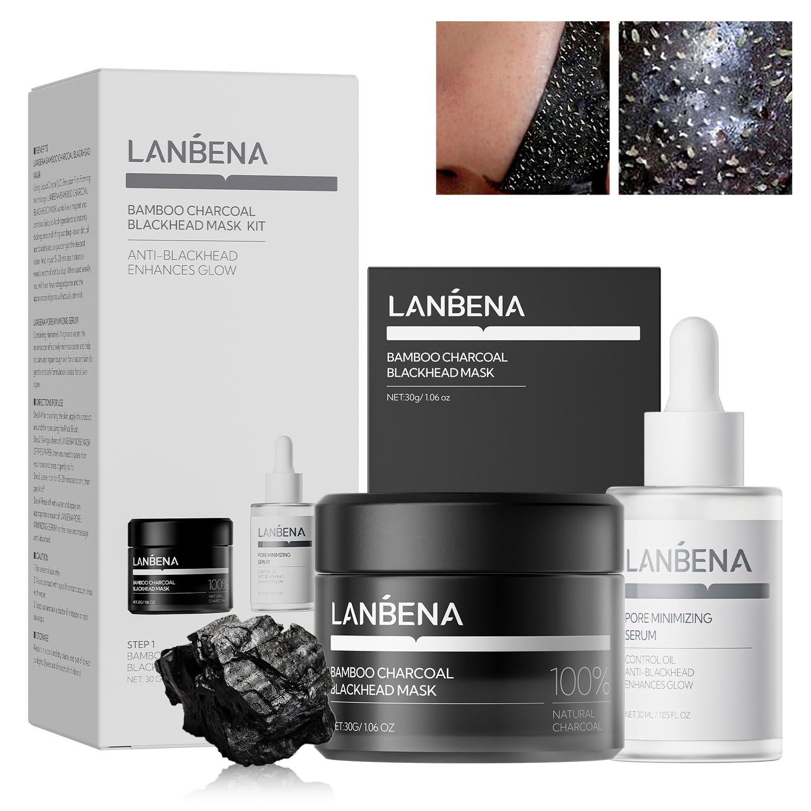 LANBENA Blackhead Remover Nose Pore Strips Kit Mask 30g+Pore - Product Imagery