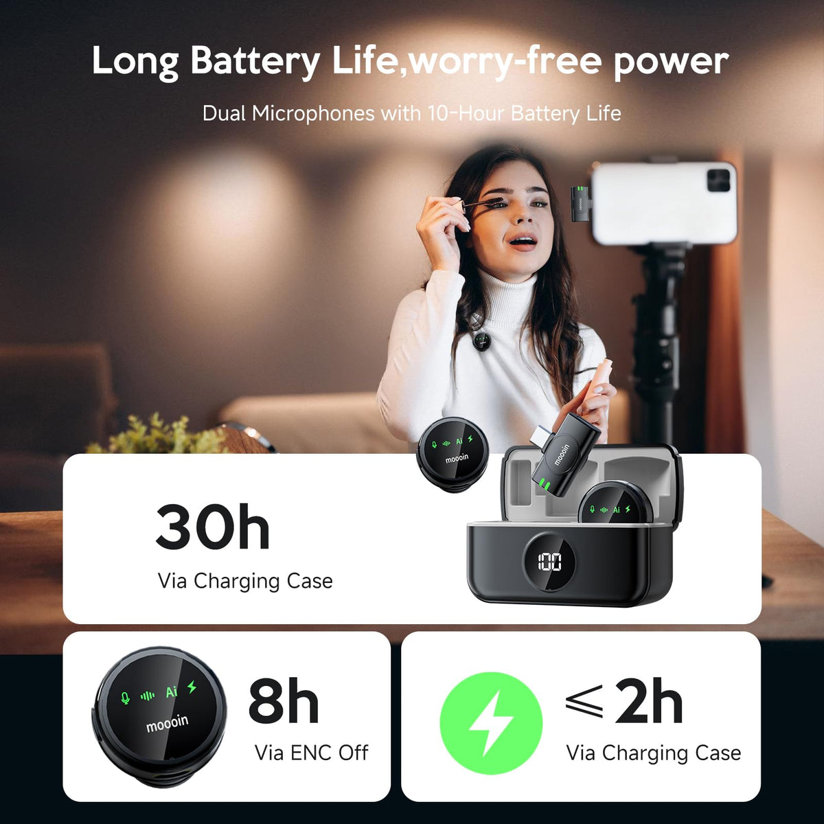 Wireless Lavalier Microphone for iPhone AI Noise Reduction - Moooin Official Imagery - 6