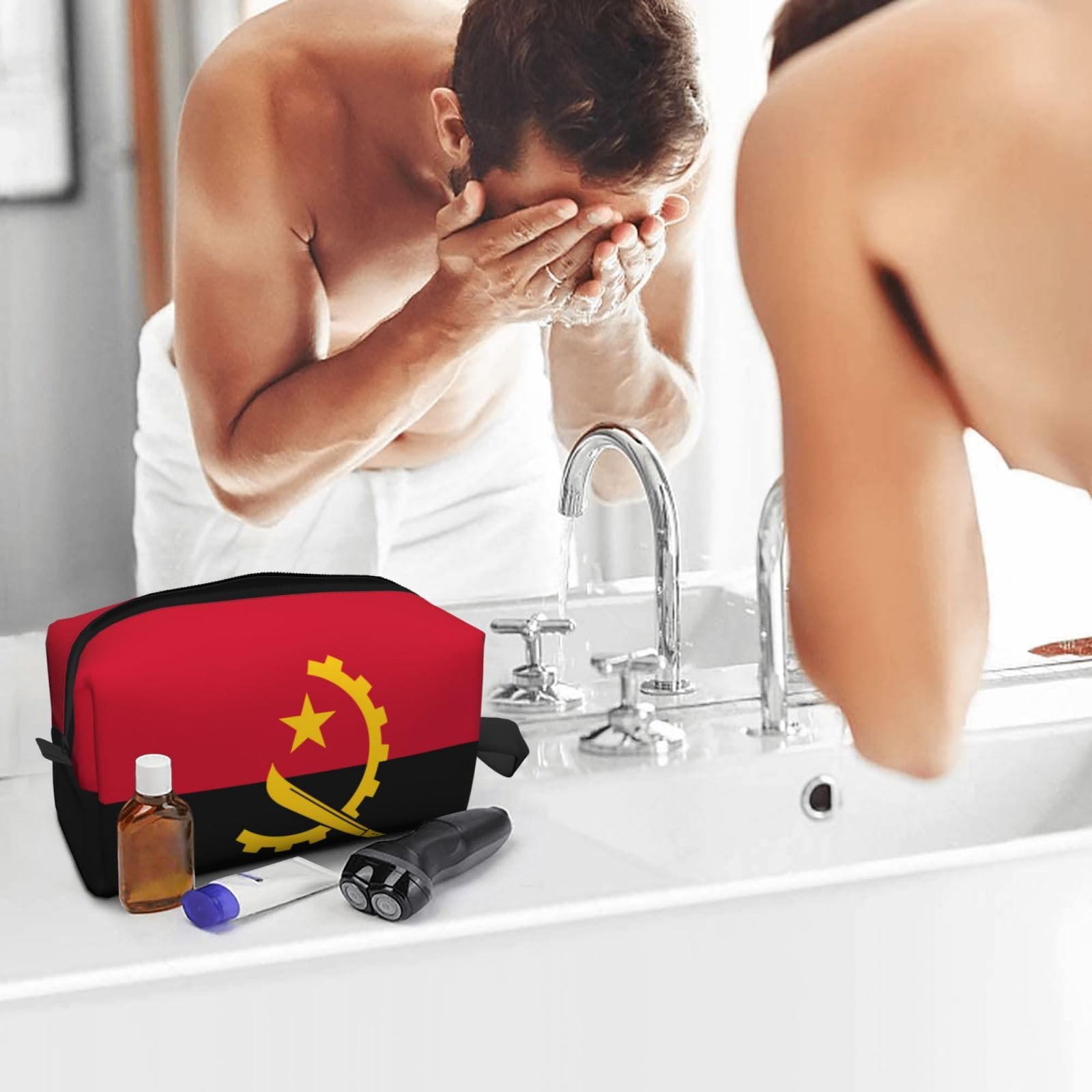 SXZVVBN Angola Flag Large Capacity Travel Toiletry Bag Durable Oxford Cloth Makeup Organizer Cosmetic Pouch