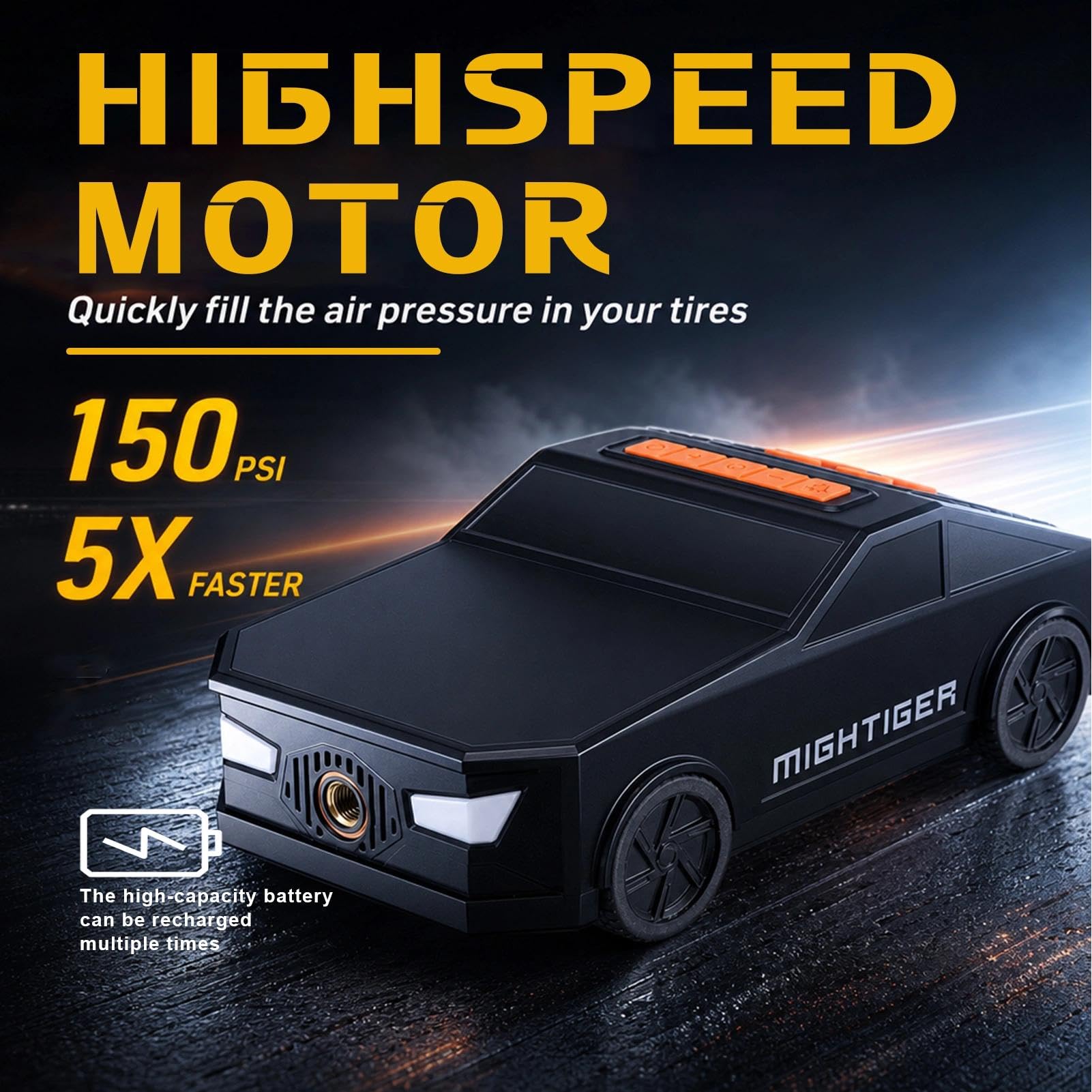 Mightiger Tire Inflator Car-Shaped Air Pump with Bluetooth Gifts by Mightiger - Angle View 4