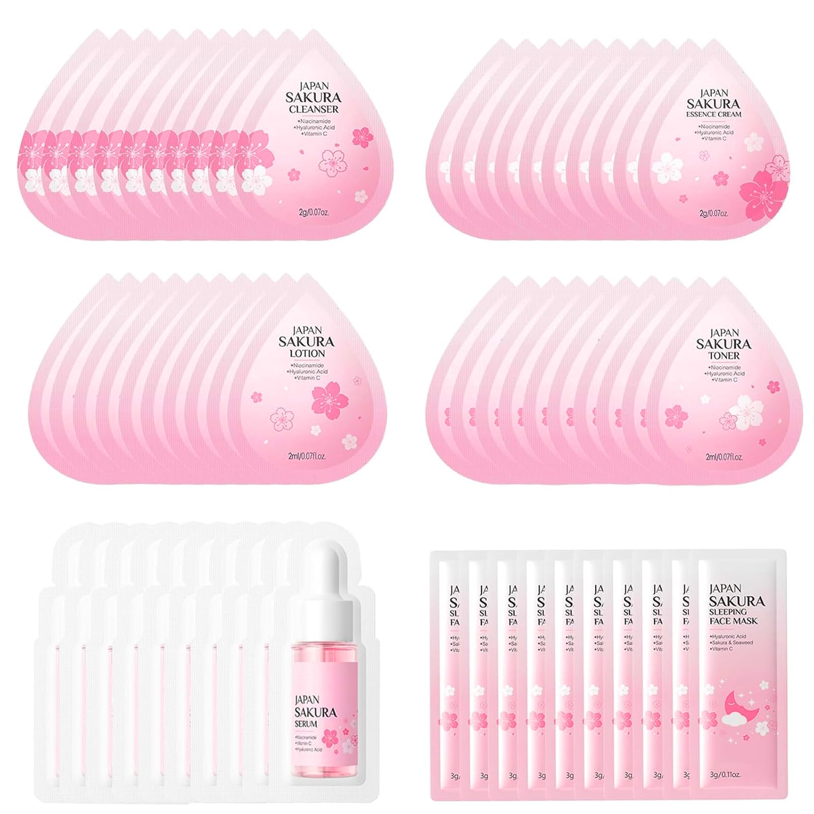 60PCS Sakura Skin Care Set, Mini Travel Skincare Set for Women & - Product Imagery