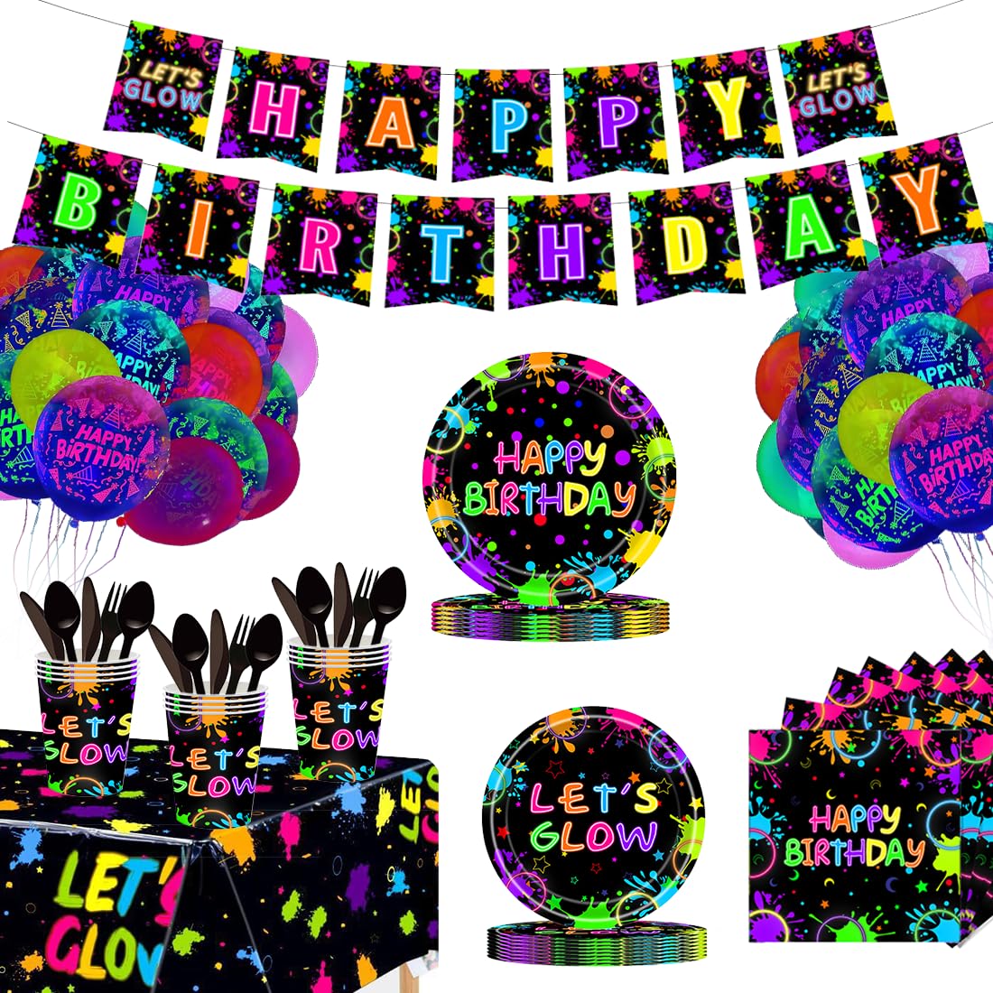 188 Pcs Neon Party Supplies Glow In The Dark Party Supplies - seashellss Official Imagery - 2