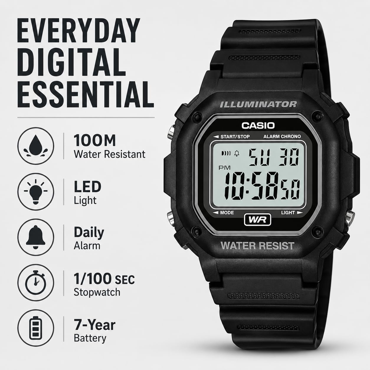 Casio F108WH Series | Men's Digital Watch | Illuminator | Water Resist - View 2