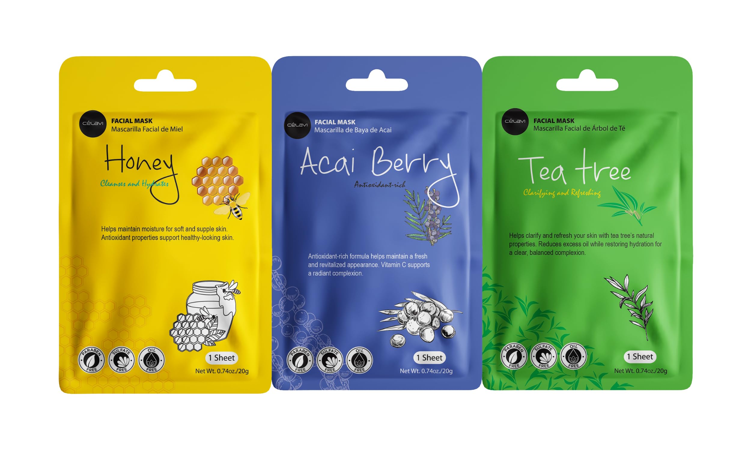 Celavi Korean Face Mask Sheet Set, Facial Spa Masks for Women, - Celavi Cosmetics