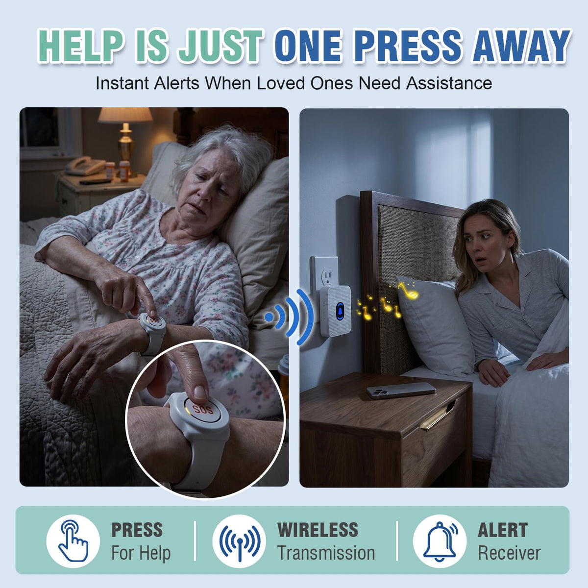 Wireless Wrist Pager Caregiver Call Button in Home System - Daytech Official Imagery - 3