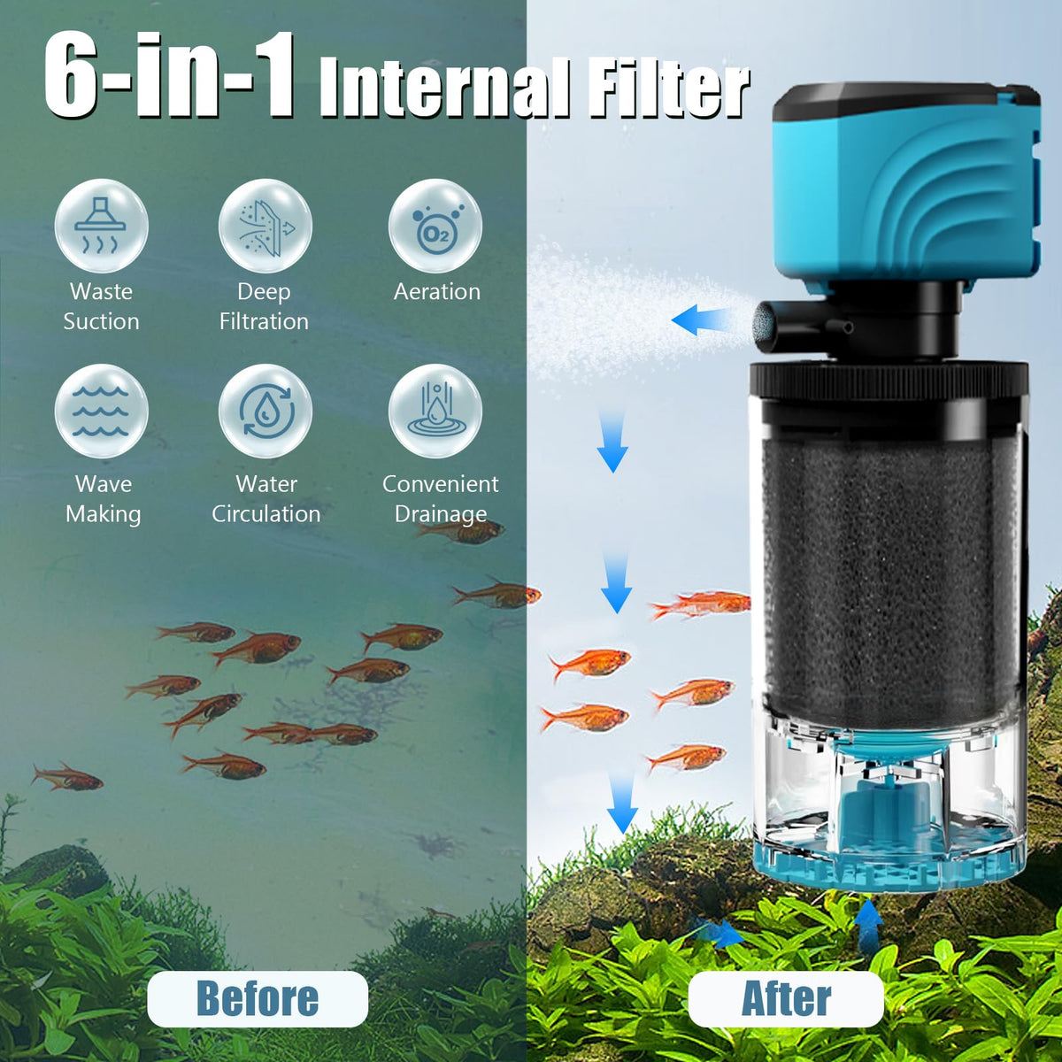 Submersible Aquarium Filter Upgraded 15 50 Gallon Fish Tank - Aulofee Official Imagery - 3