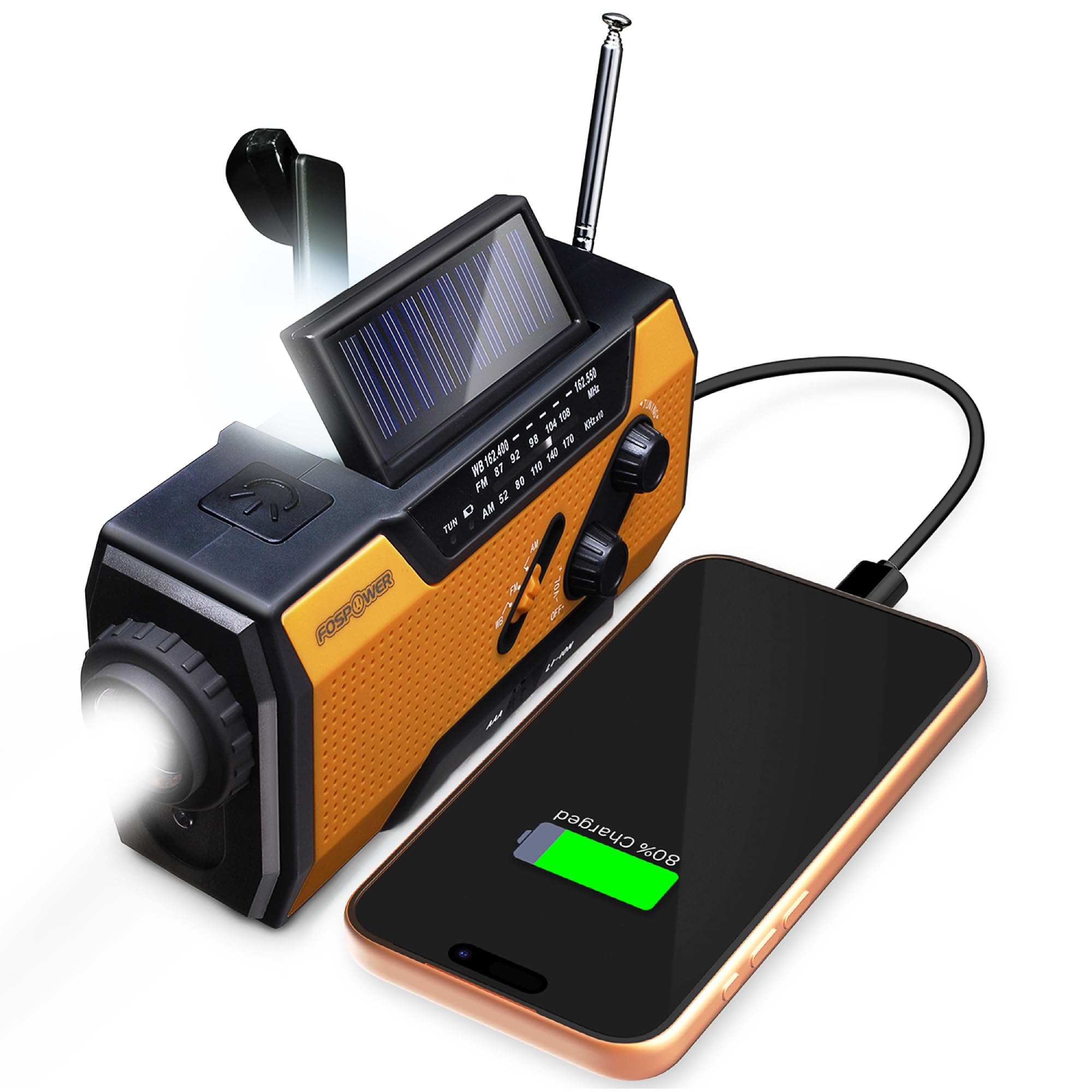 FosPower NOAA Emergency Weather Radio A1 7400mWh Solar Hand Crank by FosPower - Angle View 1