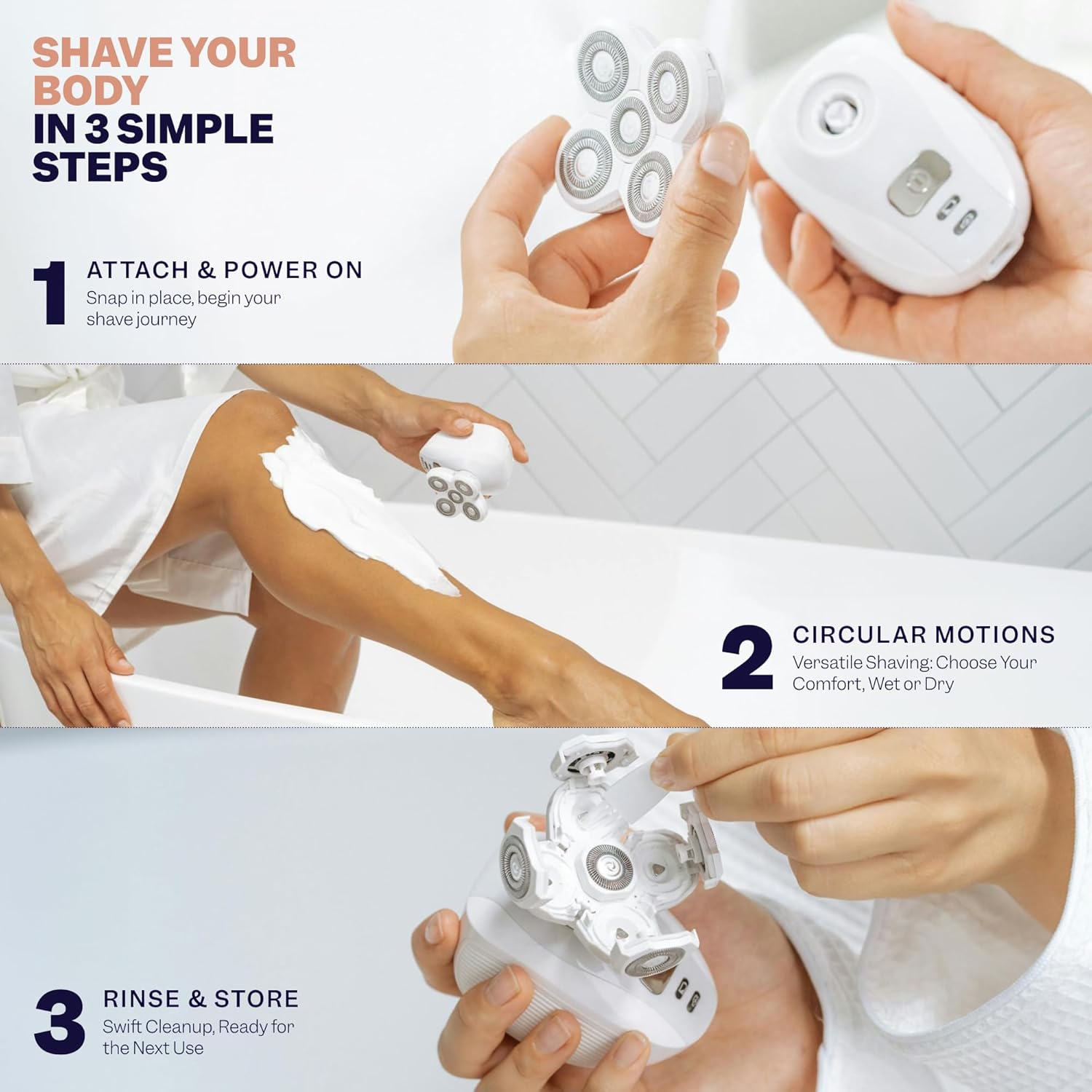 Freebird FlexSeries electric razor for women with a sleek design, used for smooth legs, body, and pubic hair grooming.