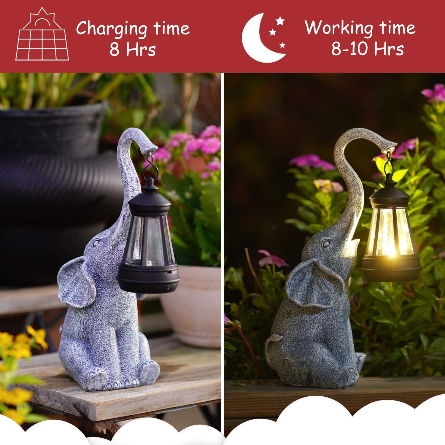 Goodeco elephant garden statue made of stone with intricate detailing, perfect for outdoor yard decor and gifting.