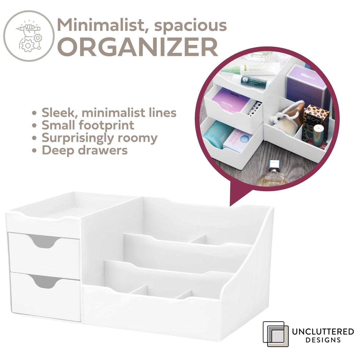 Makeup Organizer for Women White Dresser Top Organizer - Uncluttered Designs Official Imagery - 6