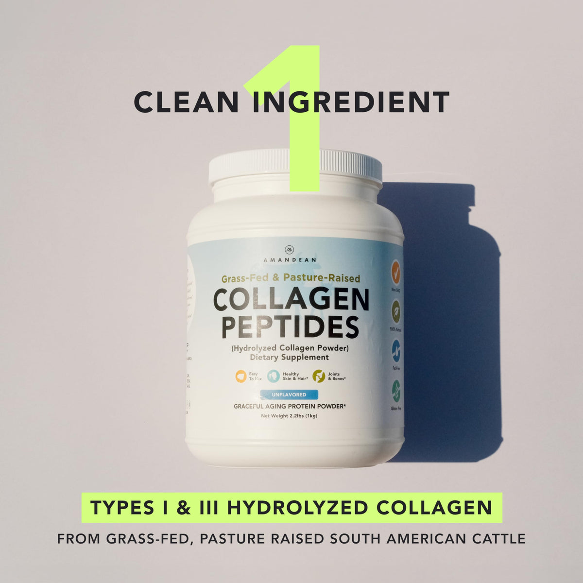 AMANDEAN Collagen Peptides Powder Grass Fed Hydrolyzed Type - AMANDEAN Official Imagery - 3
