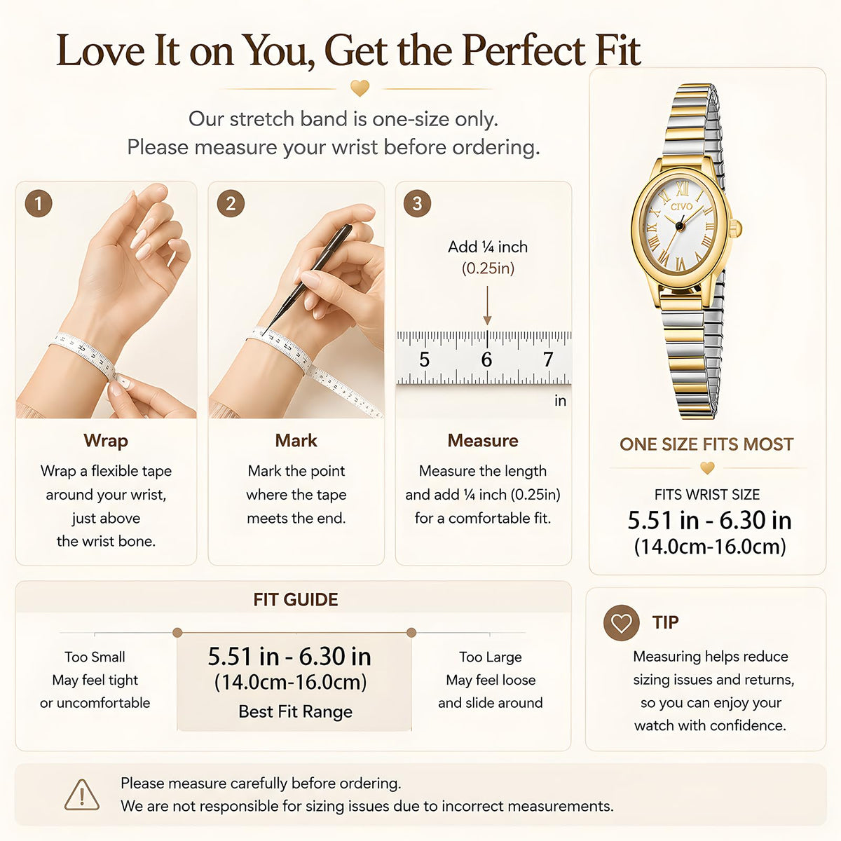 CIVO Small Gold Watches for Women Vintage Roman Stretch - CIVO Official Imagery - 7