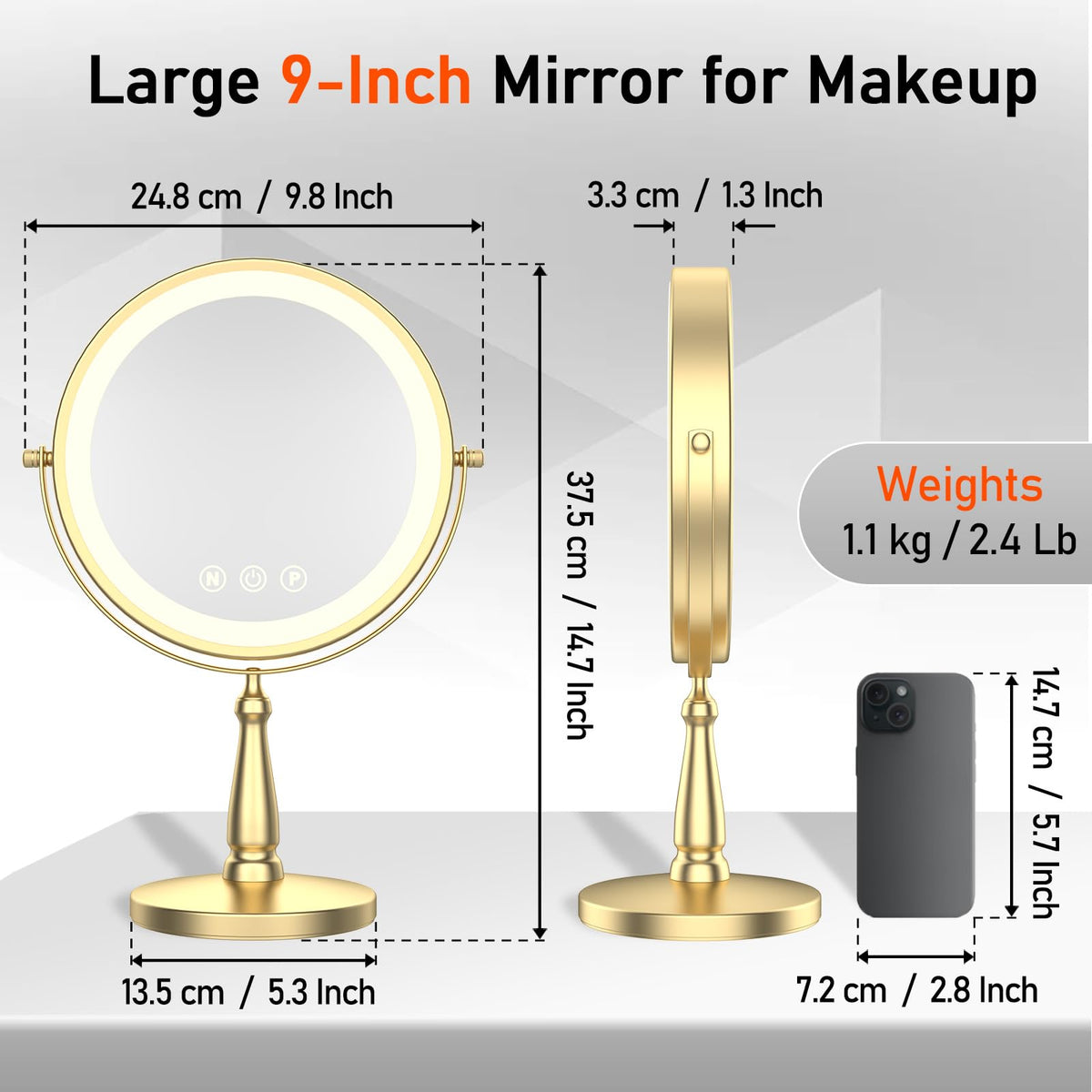 Vanity Mirror with Lights 9 Lighted Makeup Mirror 1X 20X - WOOCICA Official Imagery - 3
