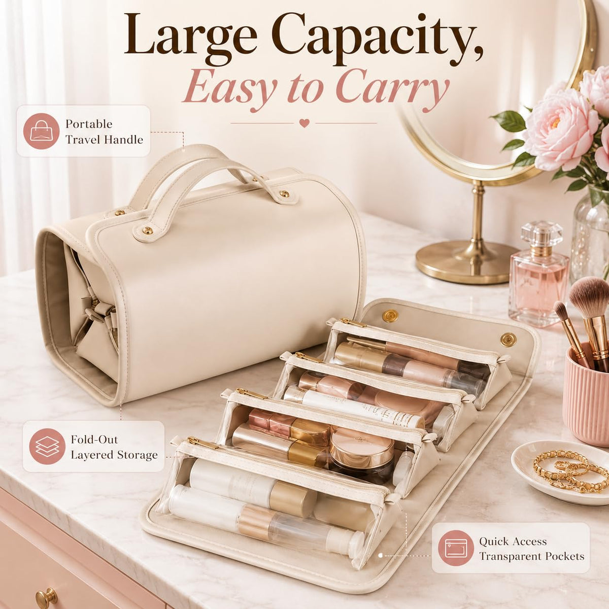 Expandable Makeup Bag Women Waterproof Cosmetic Travel - LuyaVogue Official Imagery - 6