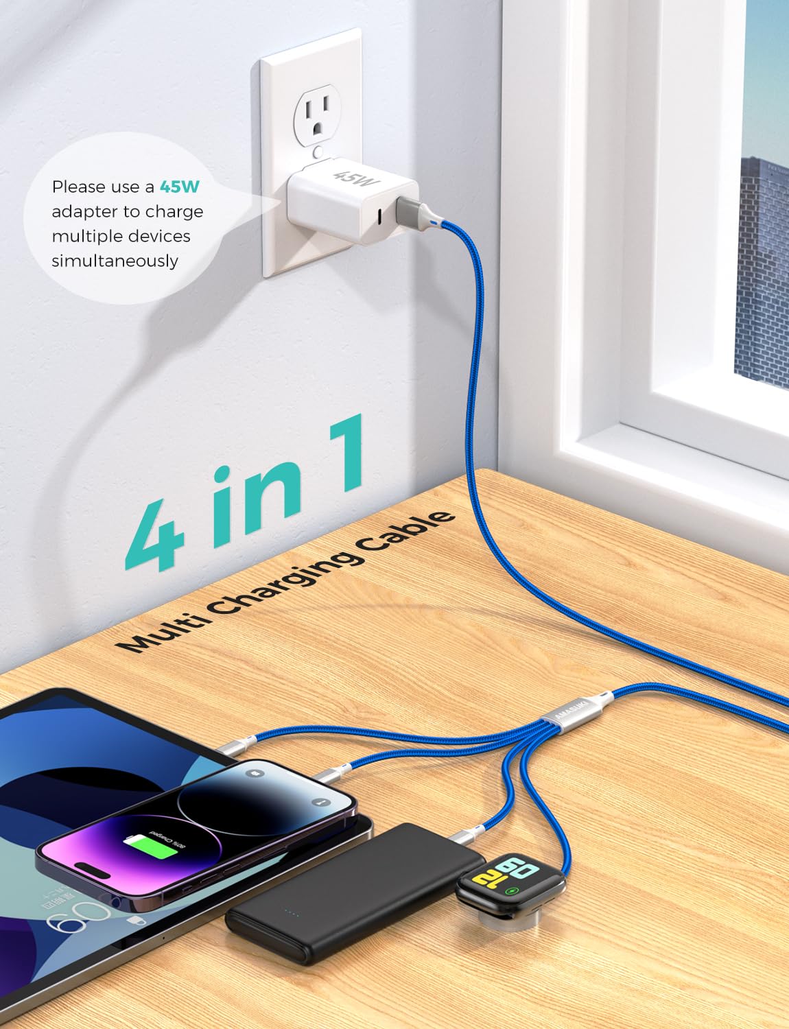 Amasuki Travel Essentials,4 in 1 for Apple Watch Charger/iPhone Charge - View 2