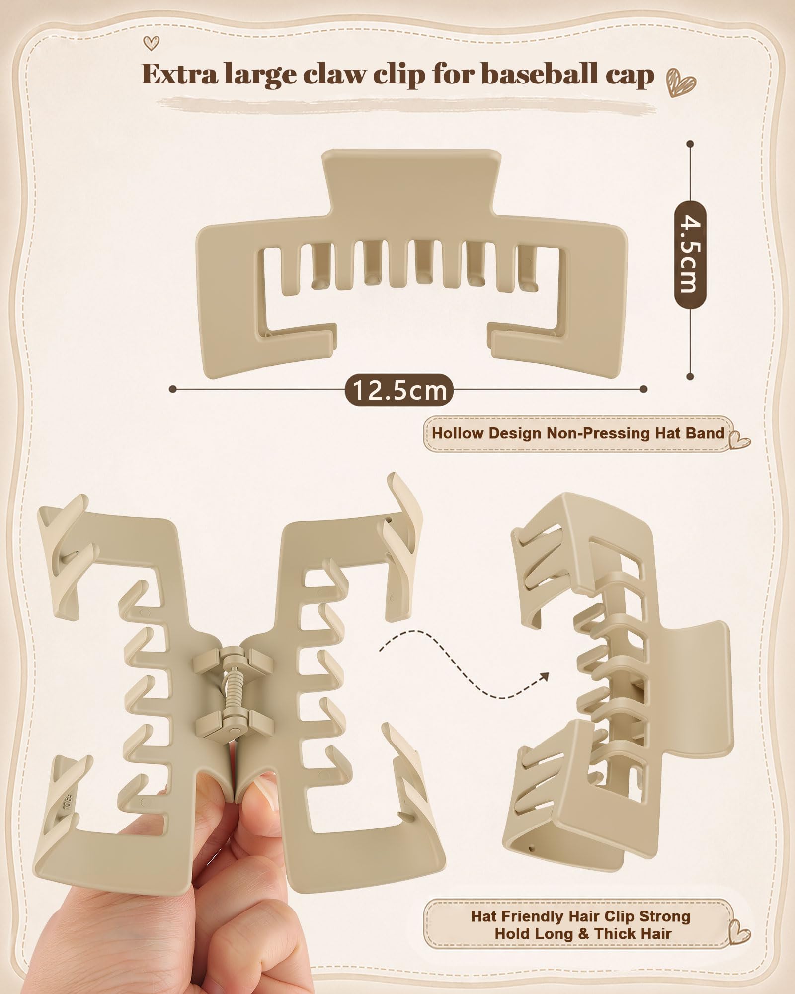 CHLINS 5" Extra Large Hat Claw Clips for Baseball Caps & Thick Hair, 4 - View 3