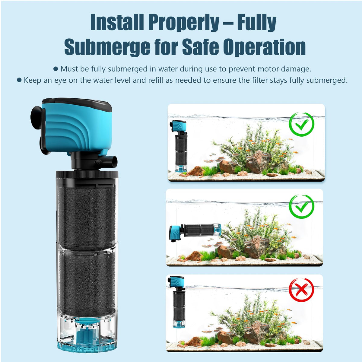 Internal Aquarium Filter Upgraded 50 155 Gallon Large Turtle - Aulofee Official Imagery - 6