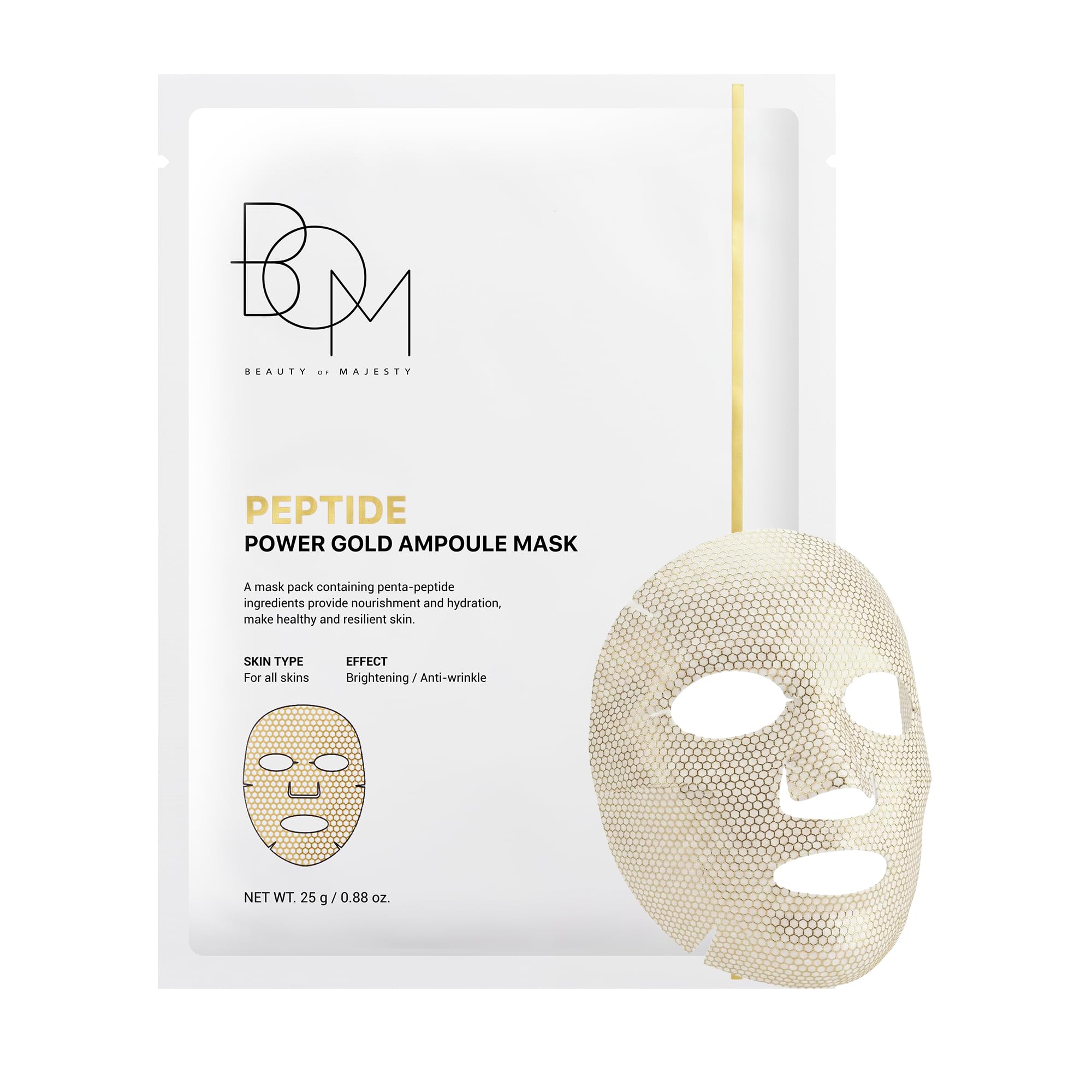 BOM Power Gold Ampoule Mask 0.88 oz, Peptide & Gold Sheet Mask - Product Imagery