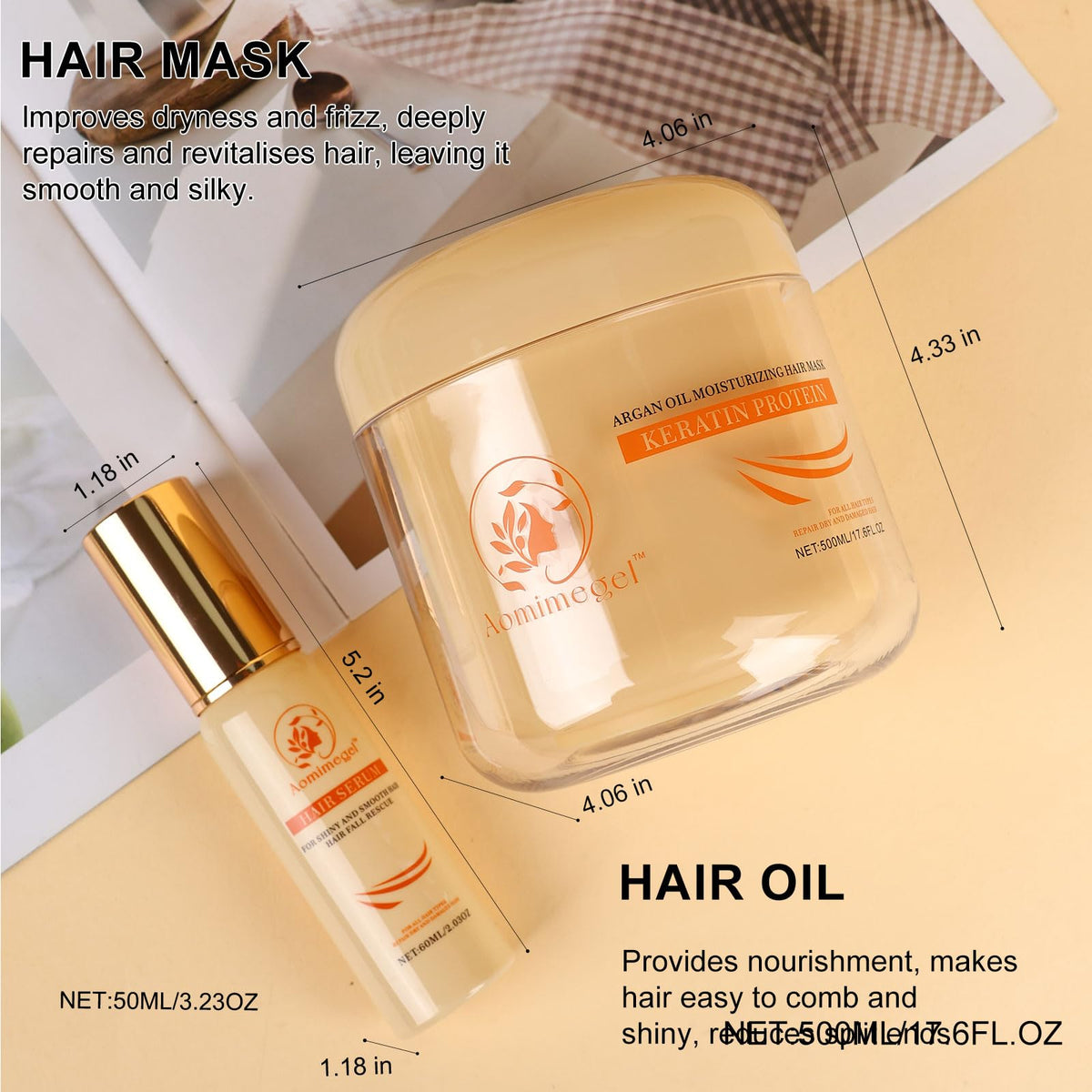 Collagen Repair Hair Mask Argan Oil Set 16 9 fl oz 2 fl oz - Aomimegel Official Imagery - 6