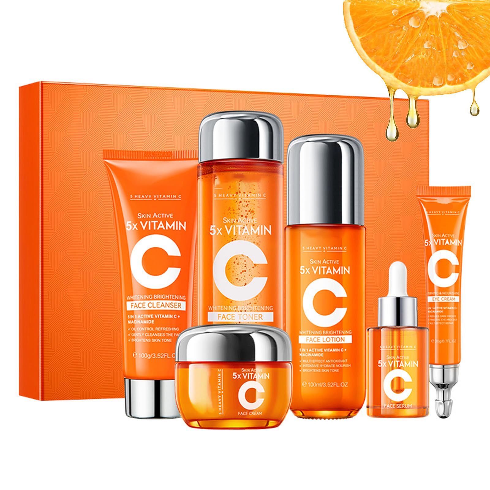 Vitamin C Skincare Set, 6-In-1 Skincare Gift Set With Cleanser, - Product Imagery