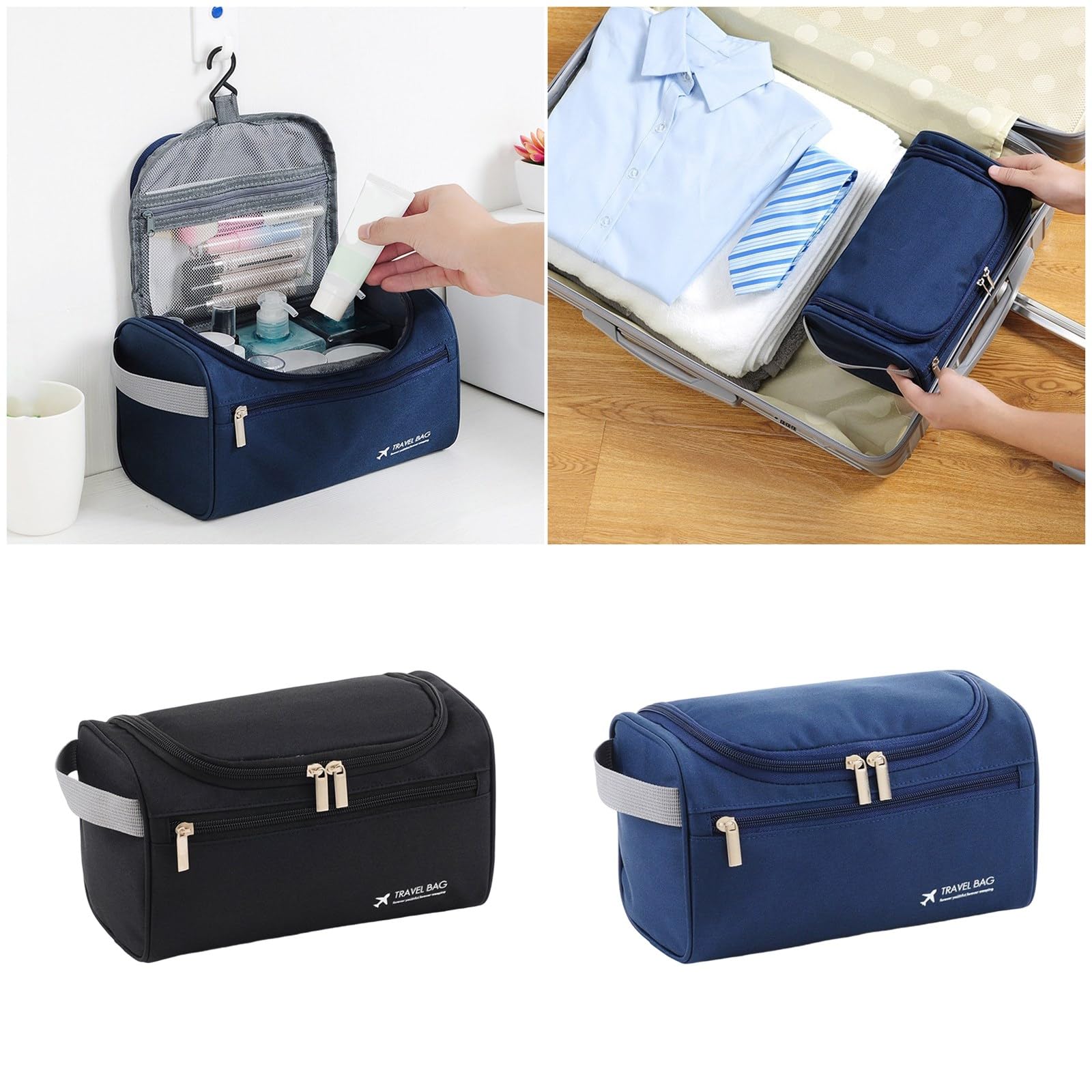 PANFHGFG 3 Multi-Layer Water-Resistant Makeup Bag with Hook Attachment Spacious Camping Toiletry Storage (119 Chars) Travel Bag Camping Storage