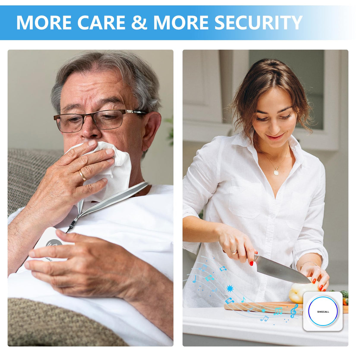 Wireless Portable Caregiver Pager Personal Panic Alarm - SINGCALL Official Imagery - 4