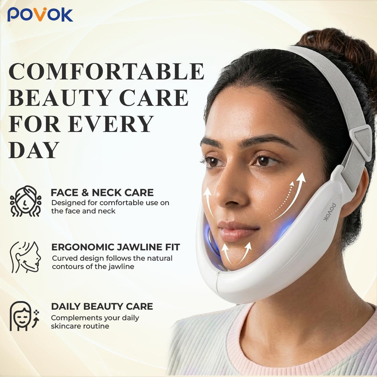 V Face Beauty Device with Adjustable Elastic Strap White - POVOK Official Imagery - 3