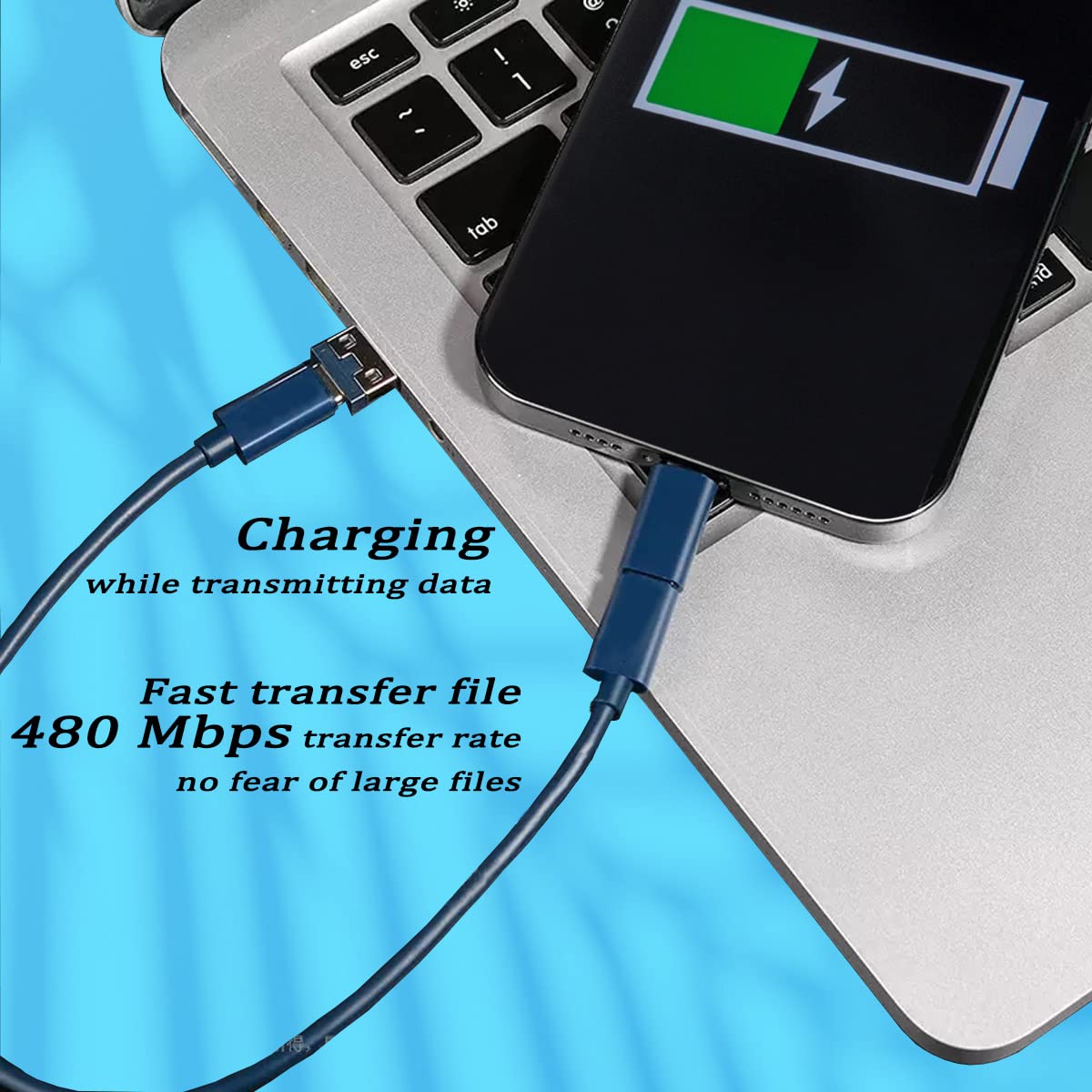 Azvegr multi USB charging adapter cable kit with USB C to iOS, Micro USB, and card tray ejector in blue, for data transfer and travel.