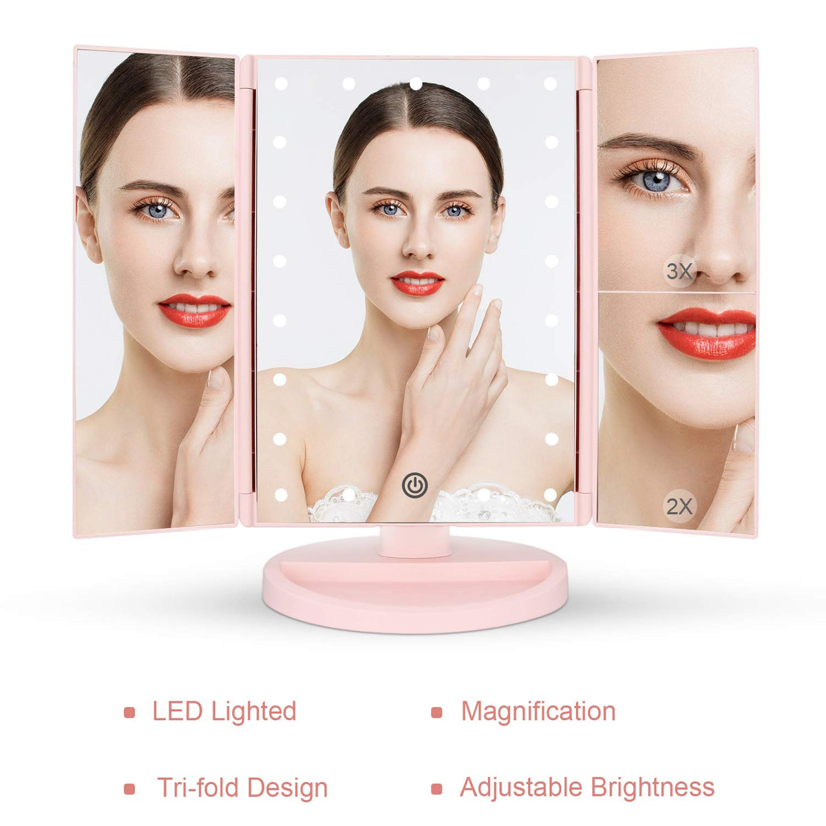 Tabletop Mount Tri Fold Lighted Vanity Mirror with 21 LED - deweisn Official Imagery - 8