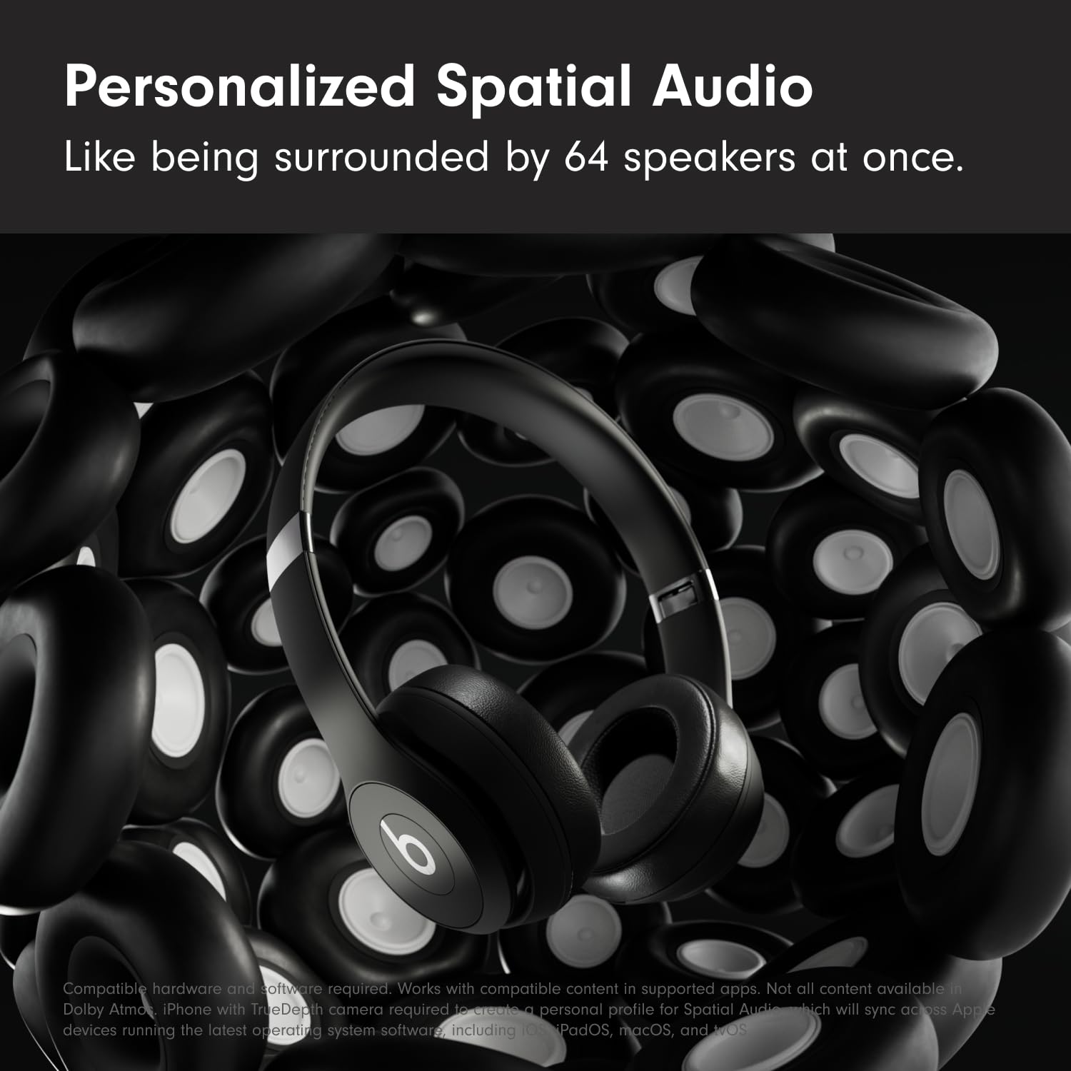 Beats Solo 4 wireless on-ear Bluetooth headphones in matte black with ultra-lightweight design and balanced sound.