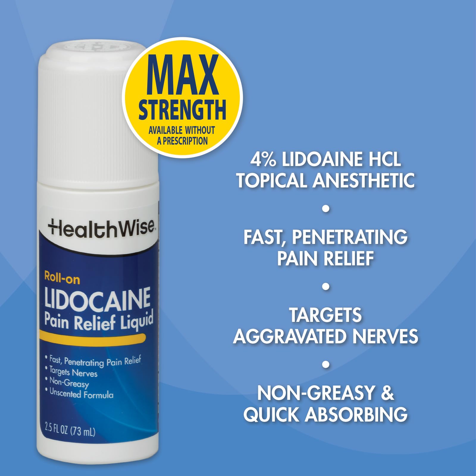 HealthWise 4% Lidocaine Roll-On Pain Relief, 2.5 oz