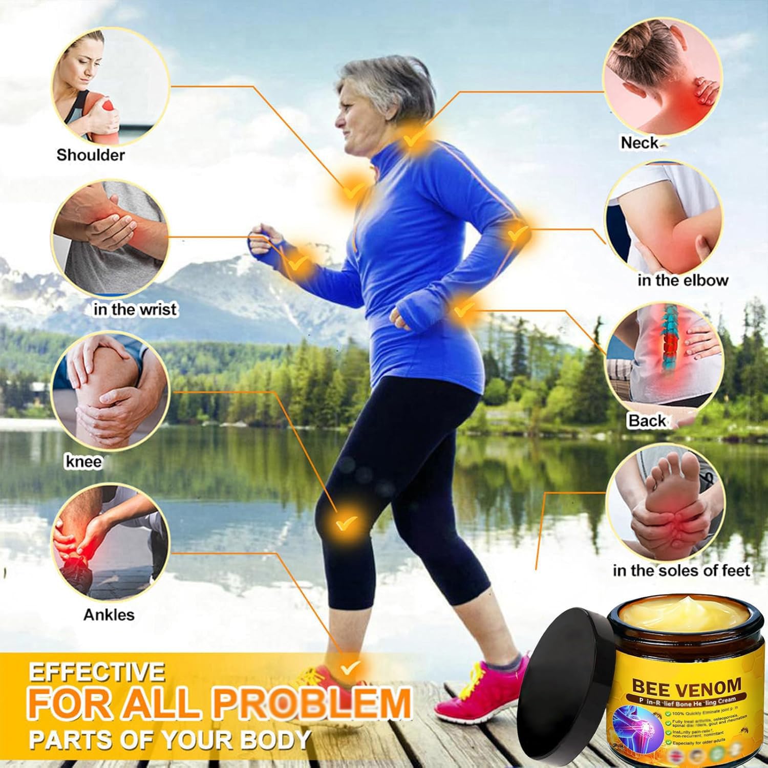 Hogitpe Bee Venom Joint Cream in a 2-pack, moisturizing cream for back, knee, and neck pain relief, suitable for skin hydration.