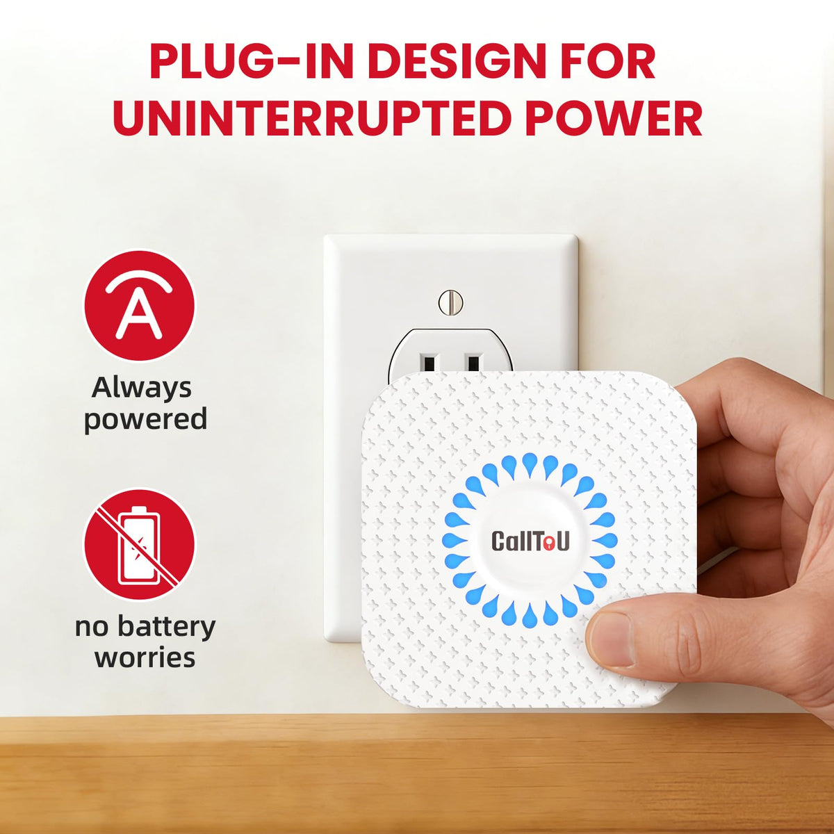 CallToU Wireless Caregiver Pager 2 Buttons Vibrating Plug in - CallToU Official Imagery - 6