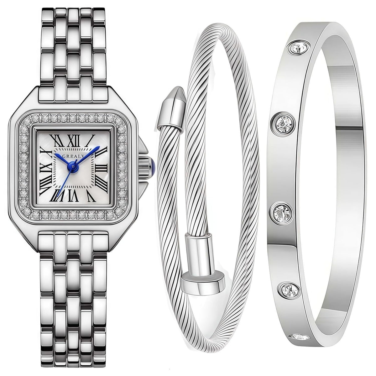 Women s Roman Dial Bangle Watch Stainless Steel Bracelet Set - Kchss Official Imagery - 2