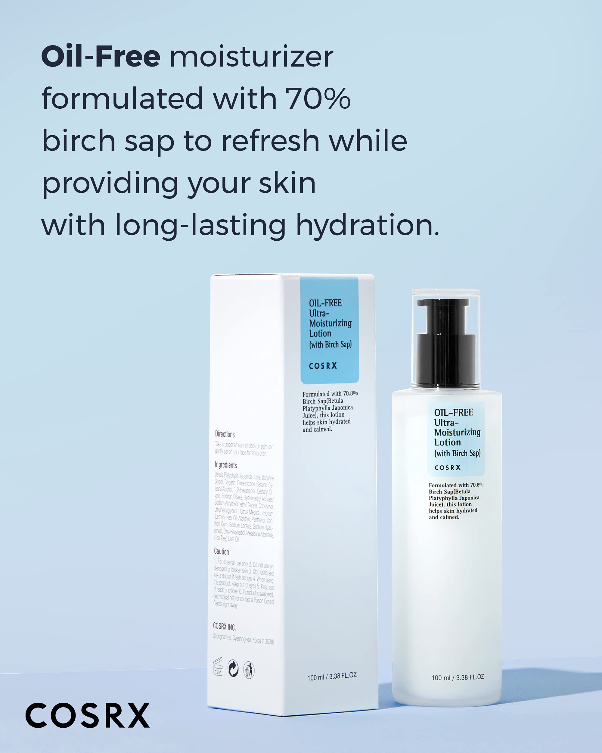 COSRX Oil Free Lotion with Birch Sap, Acne Facial Moisturizer, - COSRX