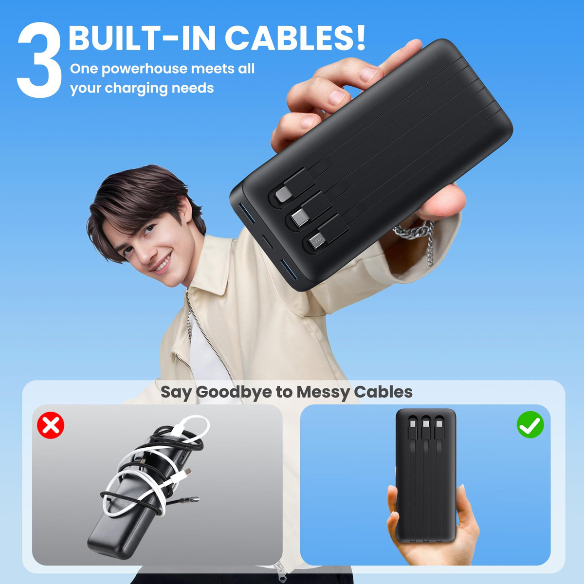 Portable Charger 50800mAh Power Bank with 3 Built in Cables - AONIMI Official Imagery - 8