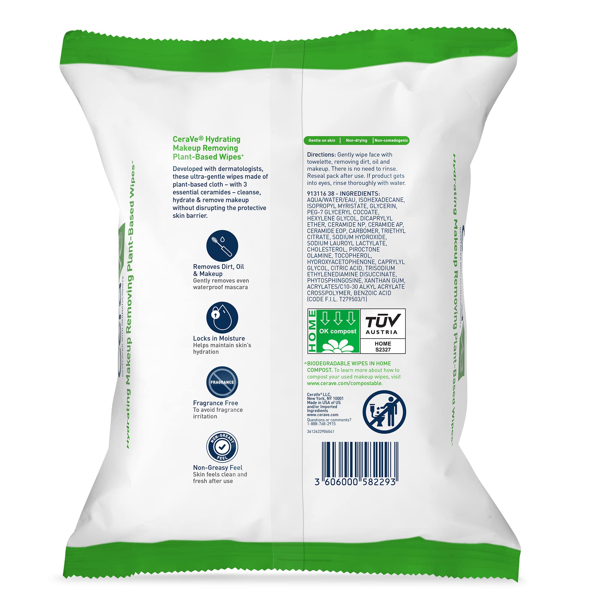 CeraVe Makeup Remover Wipes, Plant Based Face Wipes with Glycerin, 25ct - CeraVe Official Product View 3