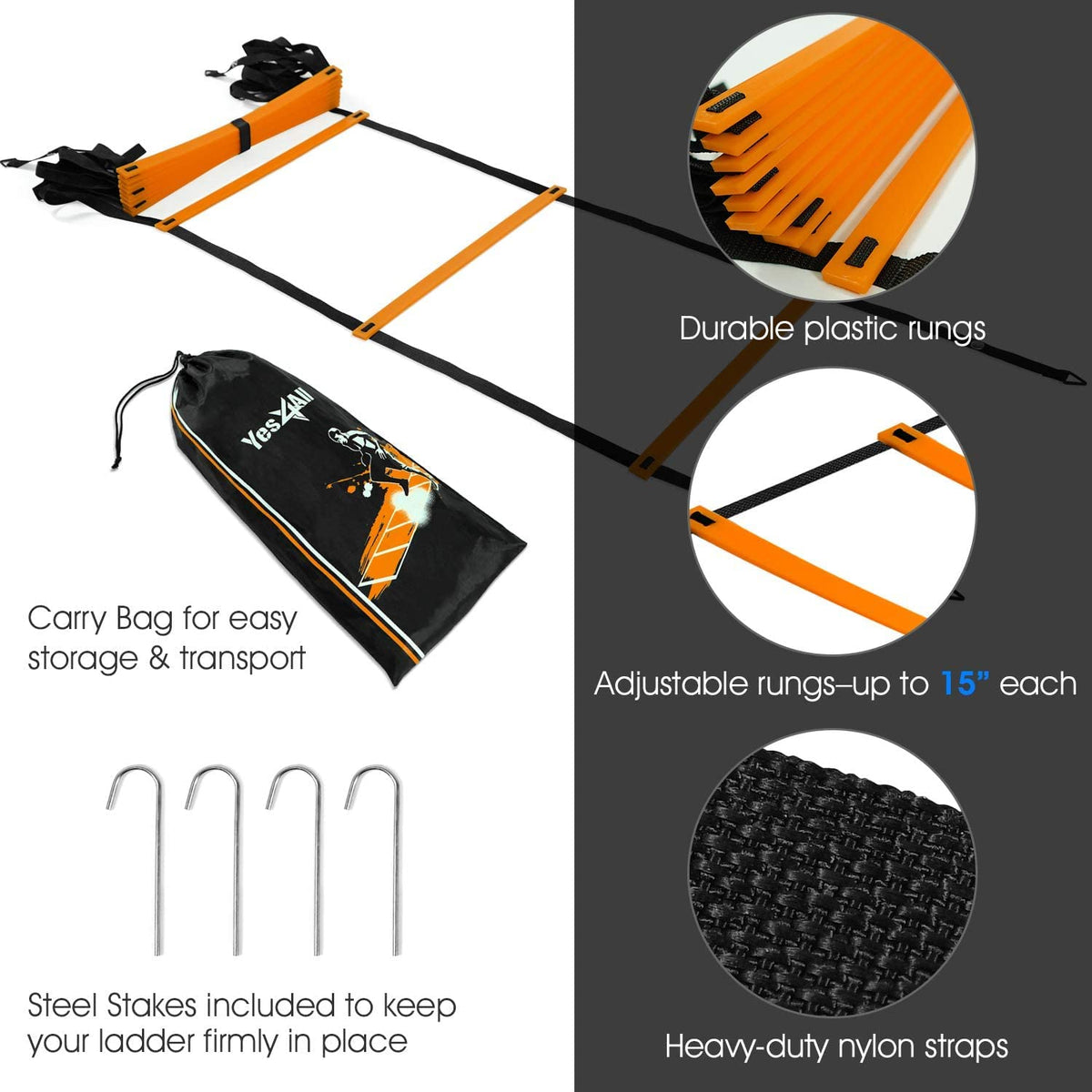 Yes4All Hex Agility Rings Speed Rings with Carrying Bag - Premium Selection Official Imagery - 3
